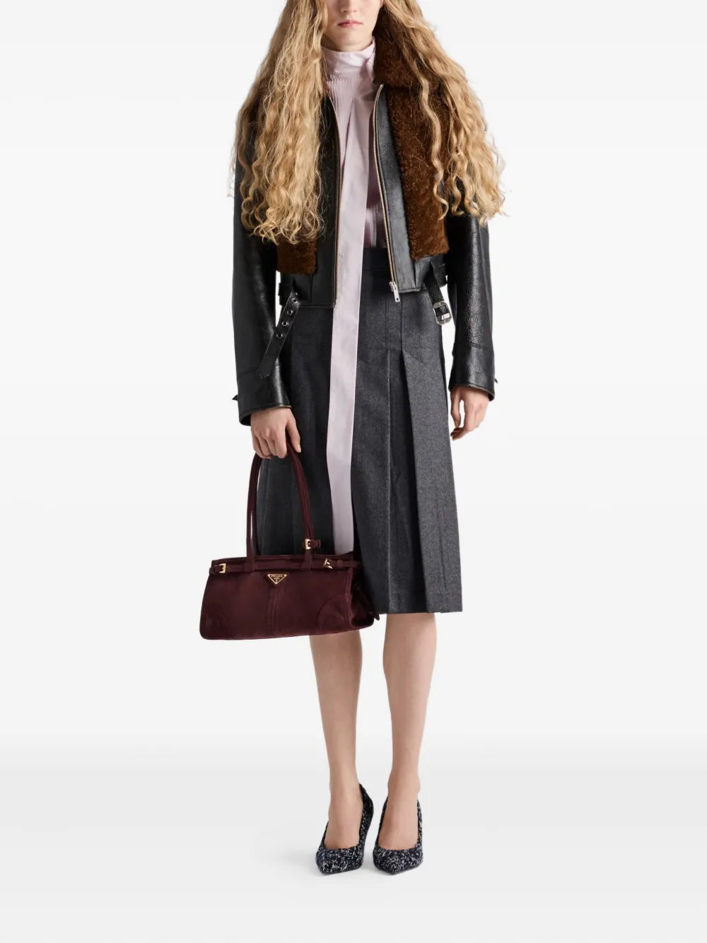 Veste en Cuir Noir et Laine