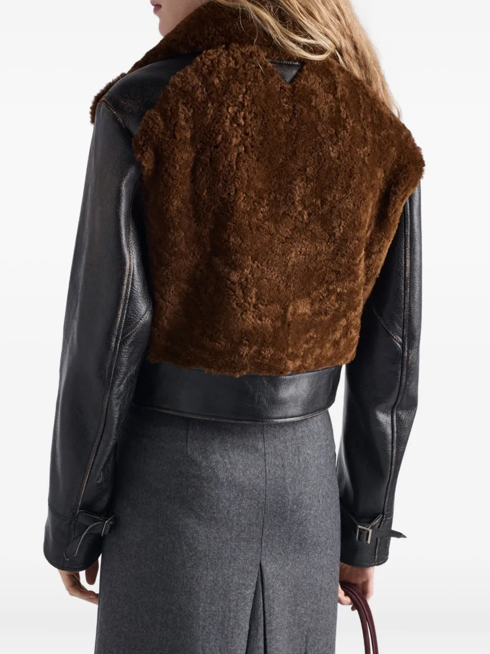 Veste en Cuir Noir et Laine