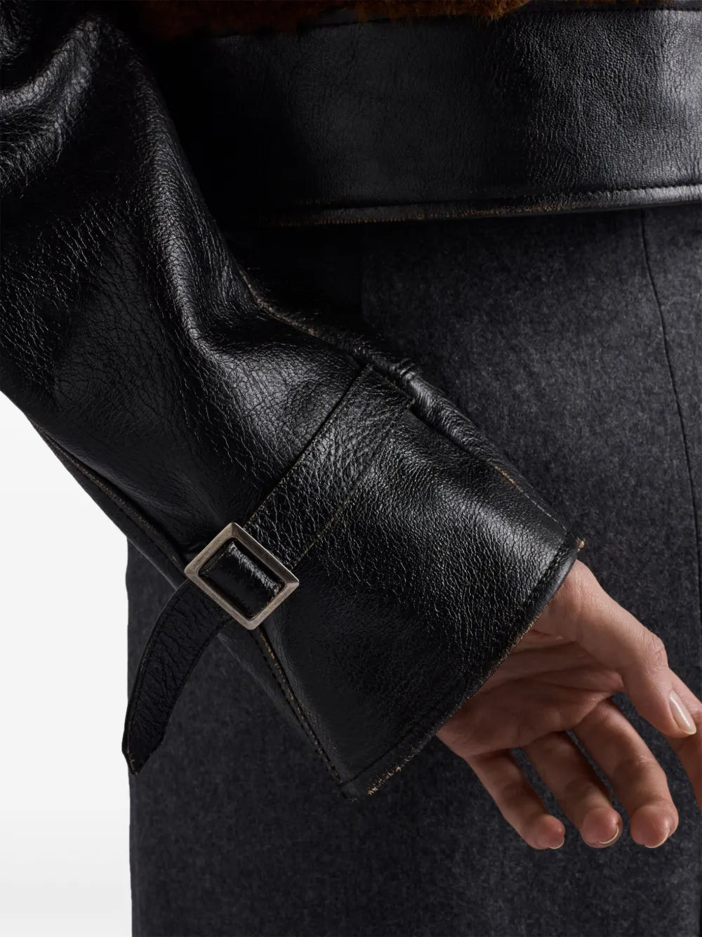 Veste en Cuir Noir et Laine