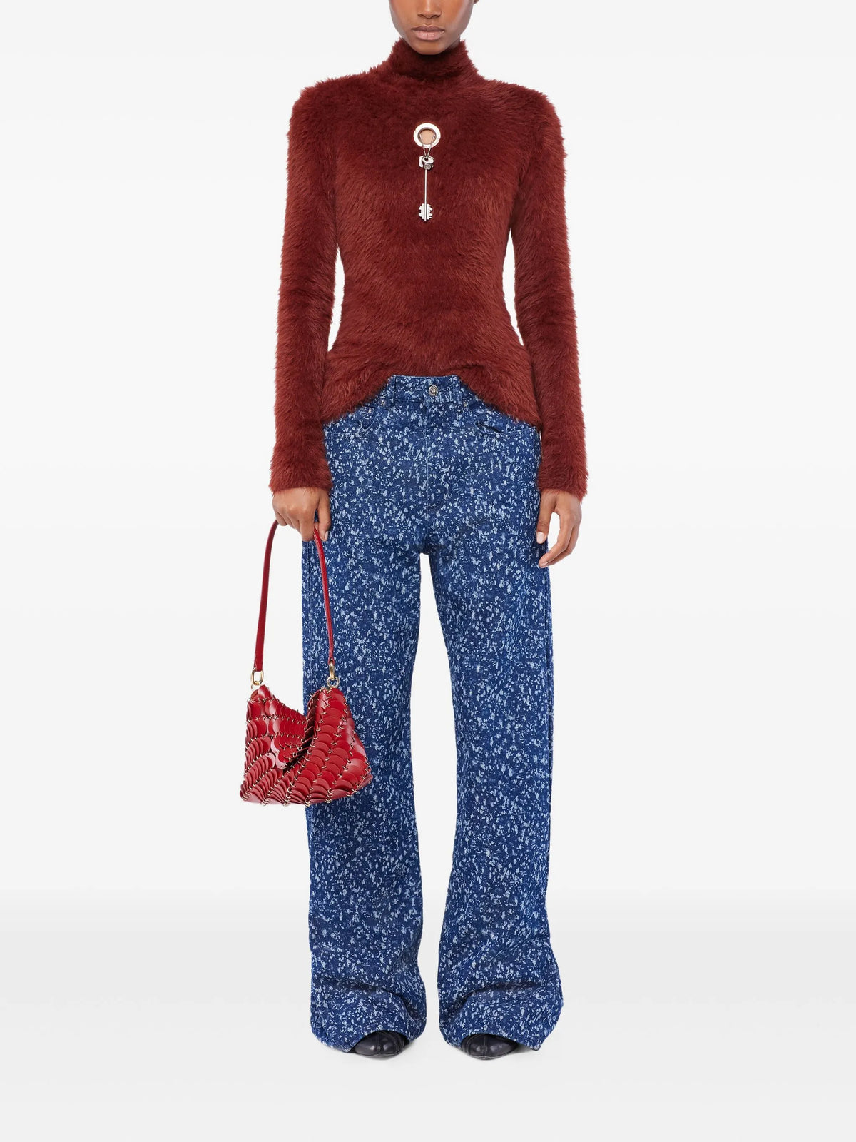 Image of Blue Cotton Jean by Rabanne for Women - Season Spring-Summer 2026 - Model View 1