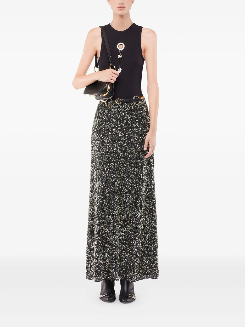 Image of Black Cotton Tank Top by Rabanne for Women - Season Spring-Summer 2026 - Model View 1