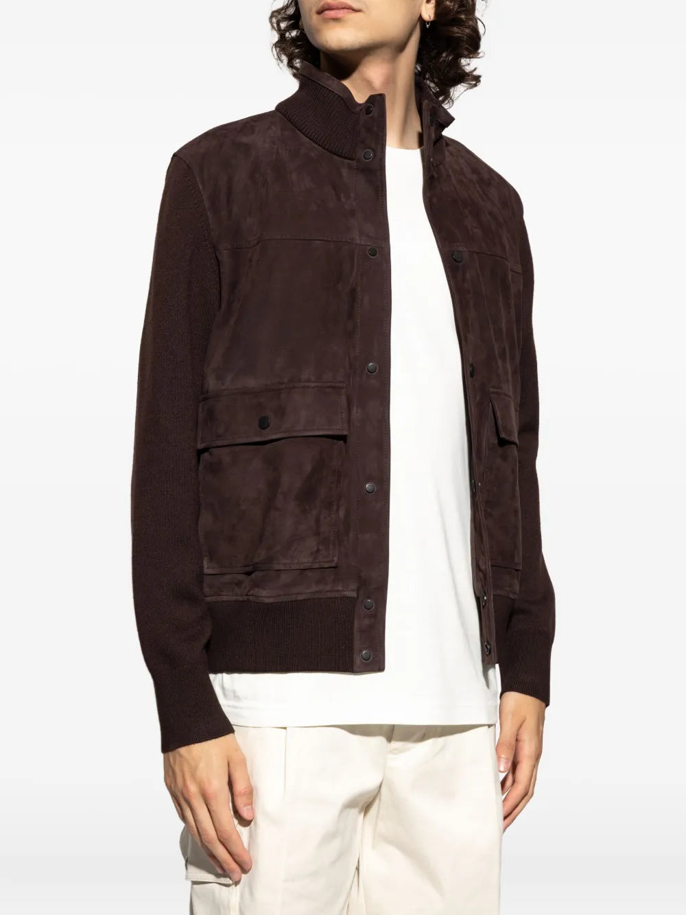 Brown Wool and Suede Cardigan