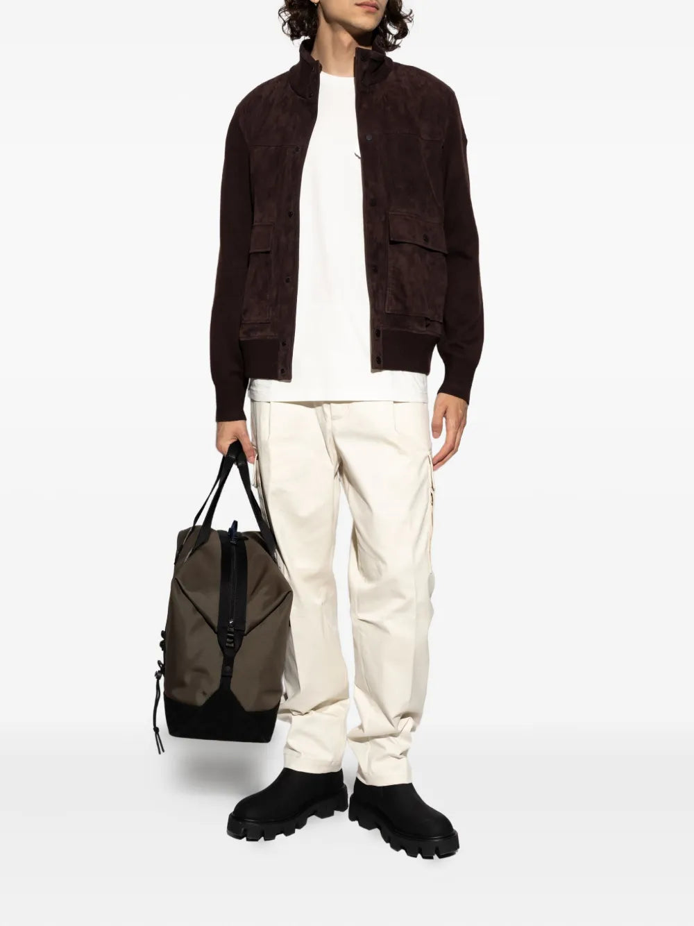 Brown Wool and Suede Cardigan