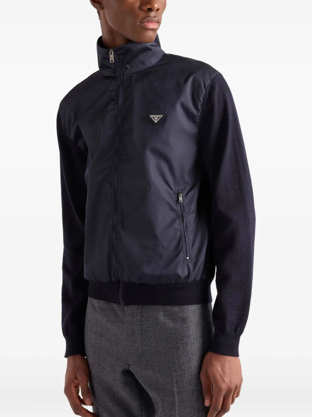 Bi-Material Navy Jacket
