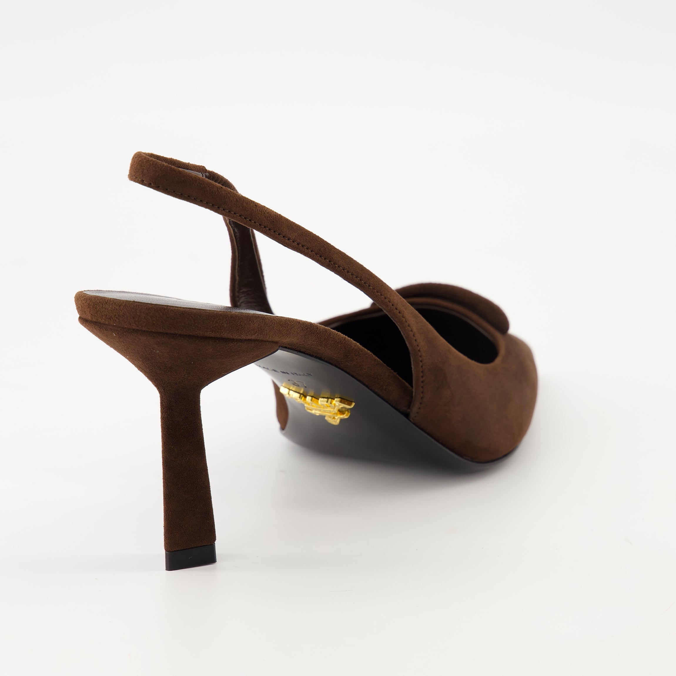 Prada heels, brown suede shoes, pointed toe heels, designer footwear, Autumn-Winter collection