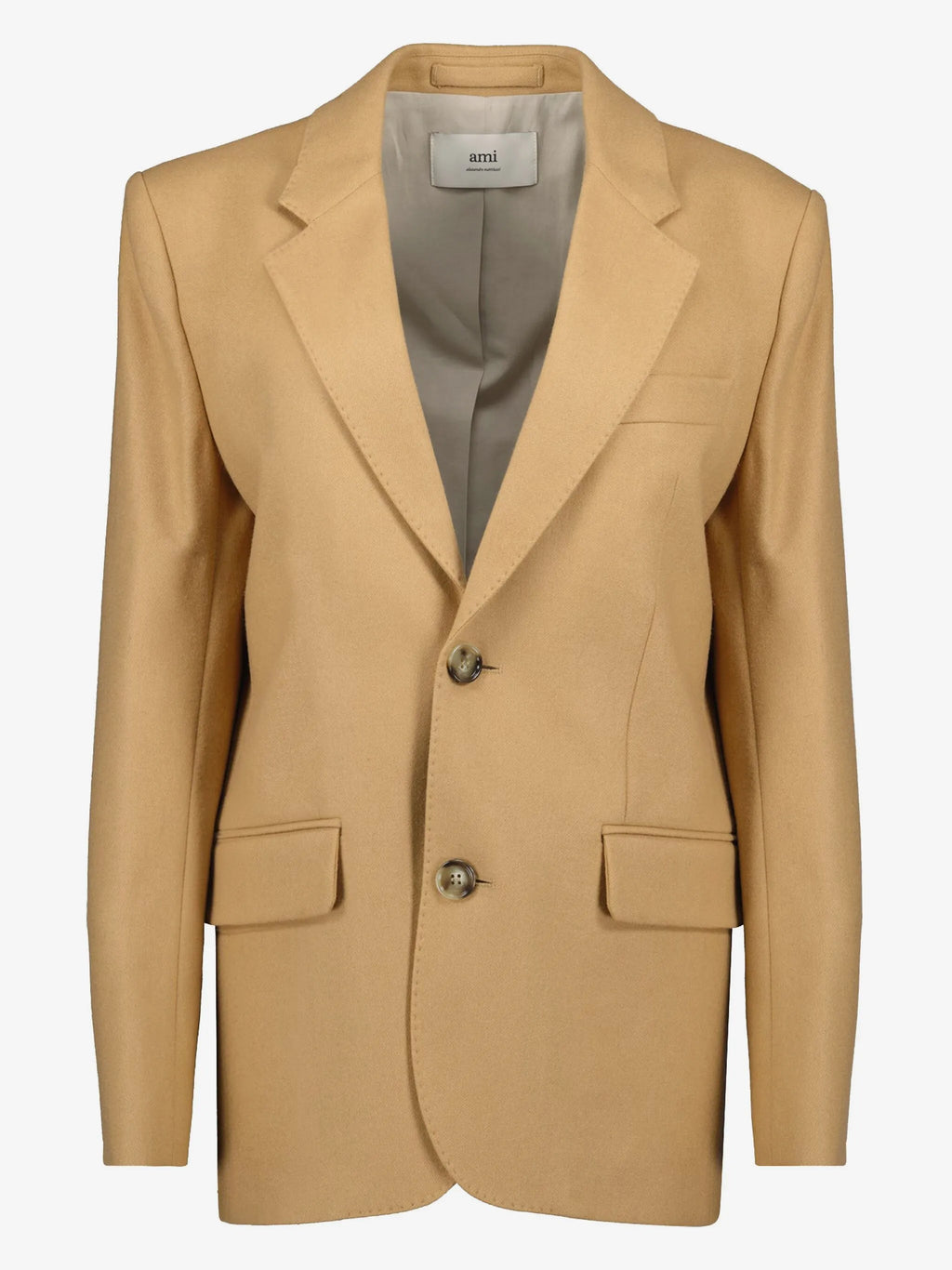 Image of Beige Wool Blazer by Ami PARIS for Women - Season Autumn-Winter 2025 - Model View 1