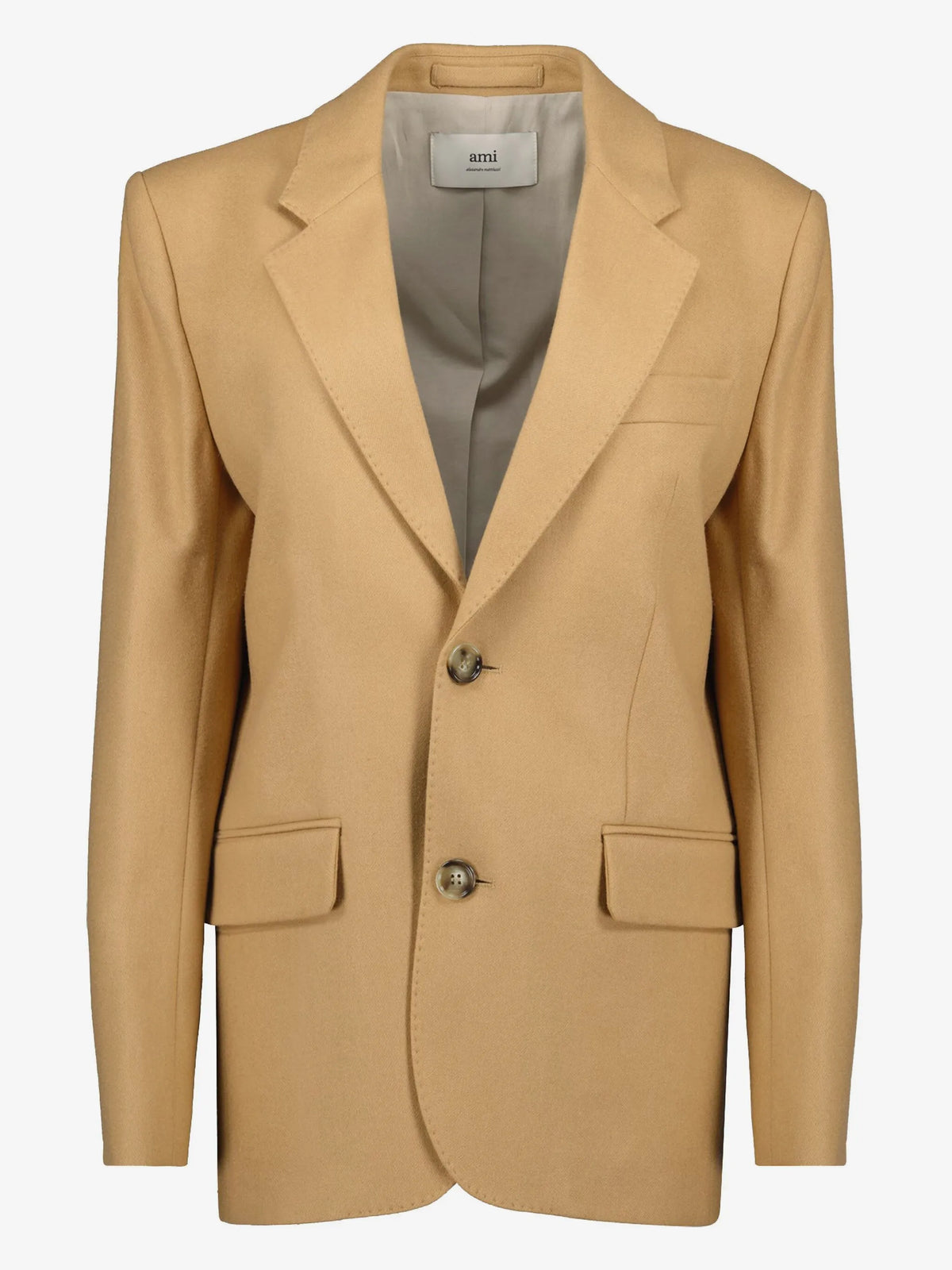 Image of Beige Wool Blazer by Ami PARIS for Women - Season Autumn-Winter 2025 - Model View 1