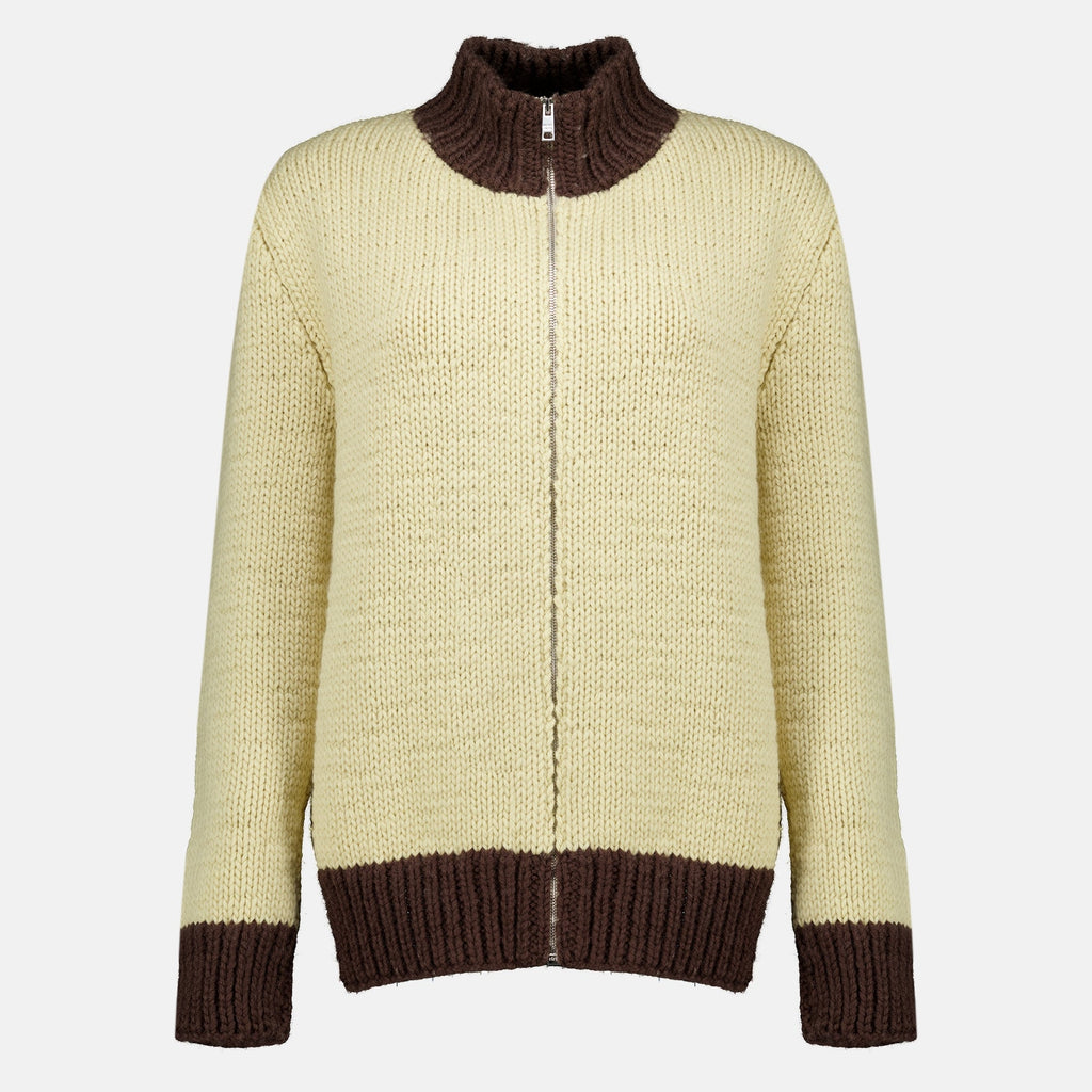 Cárdigan beige de lana con cremallera