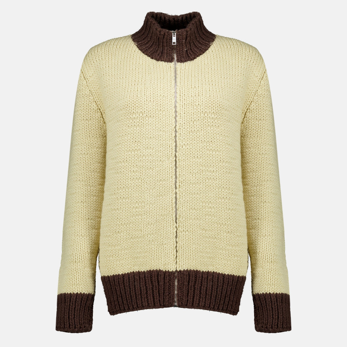Cárdigan beige de lana con cremallera