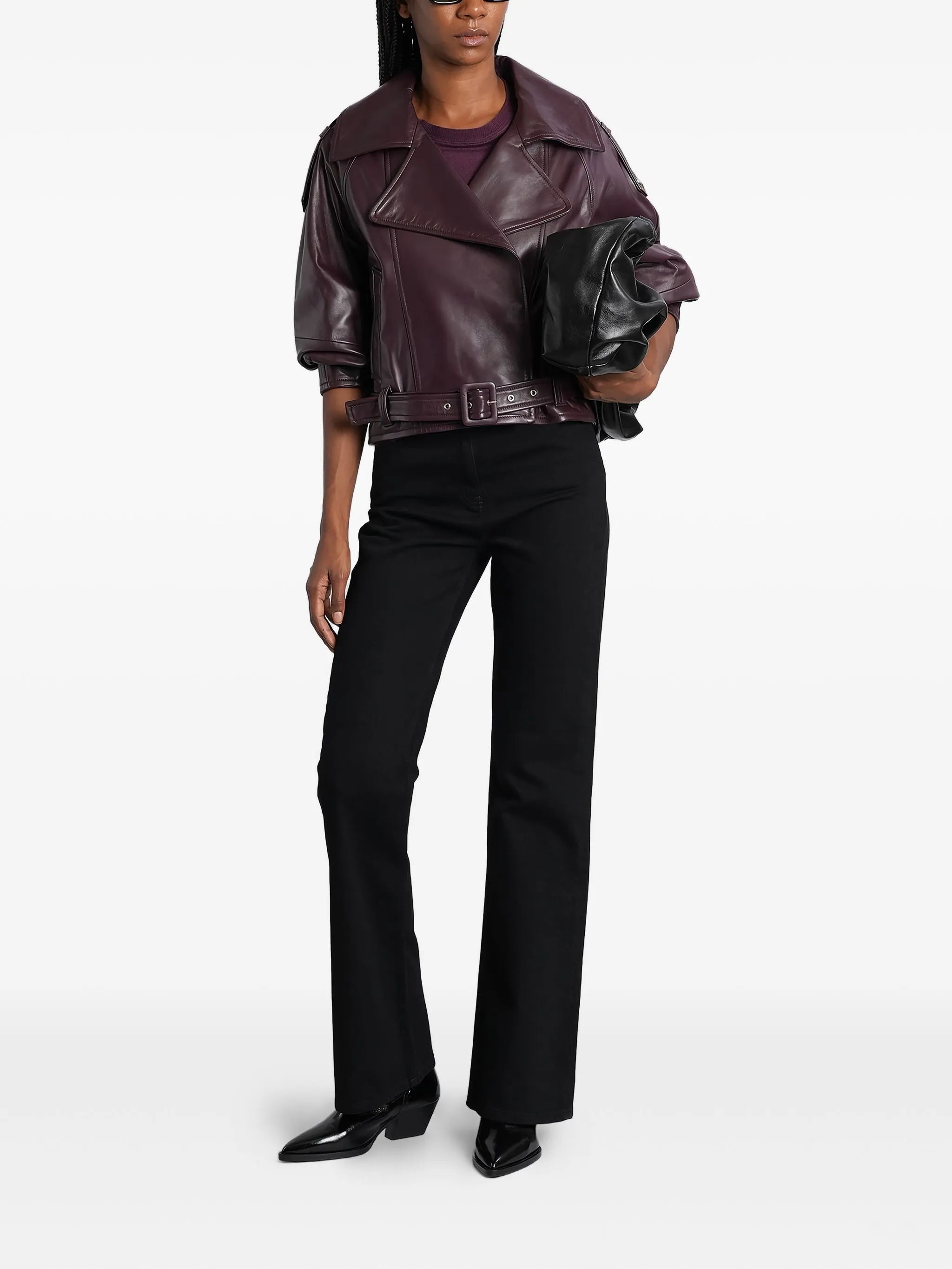 Image of Bordeaux Leather Jacket by Iro for Women - Season Autumn-Winter 2025 - Model view 1