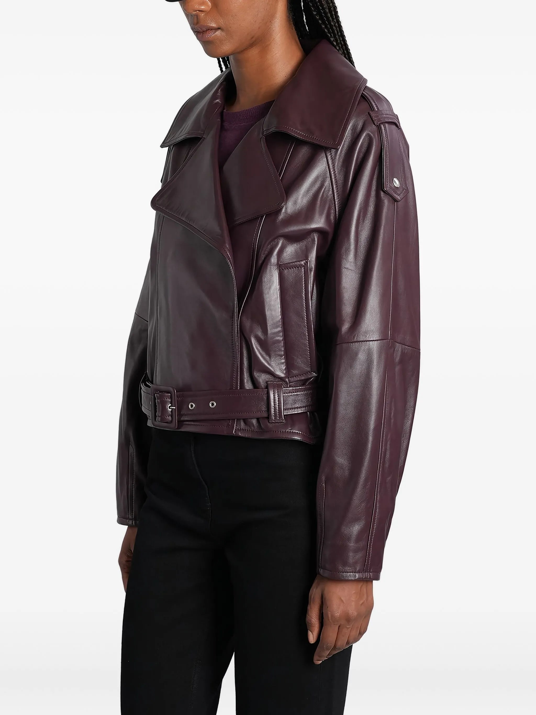 Image of Bordeaux Leather Jacket by Iro for Women - Season Autumn-Winter 2025 - Model view 2