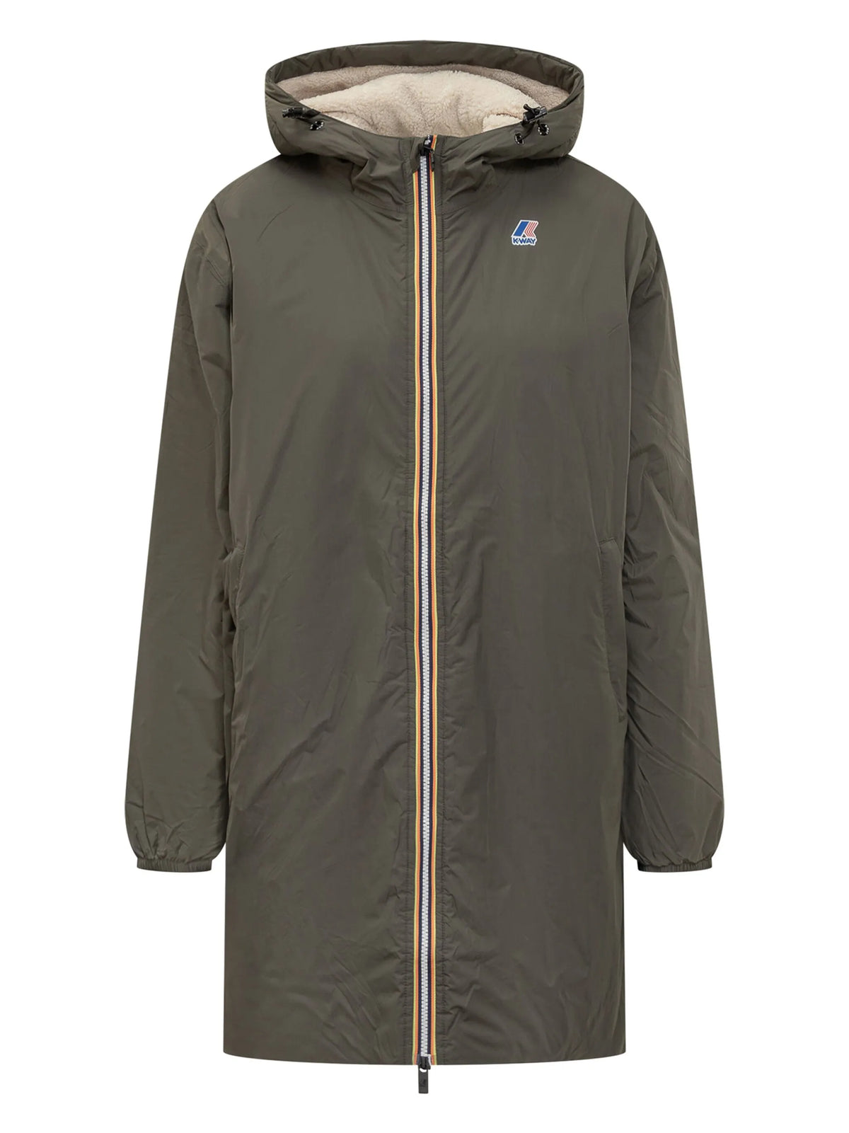 Image of Le Vrai 4.0 Eiffel Orsetto Kaki Parka by K-Way for Unisex - Season Autumn-Winter 2025 - Model View 1