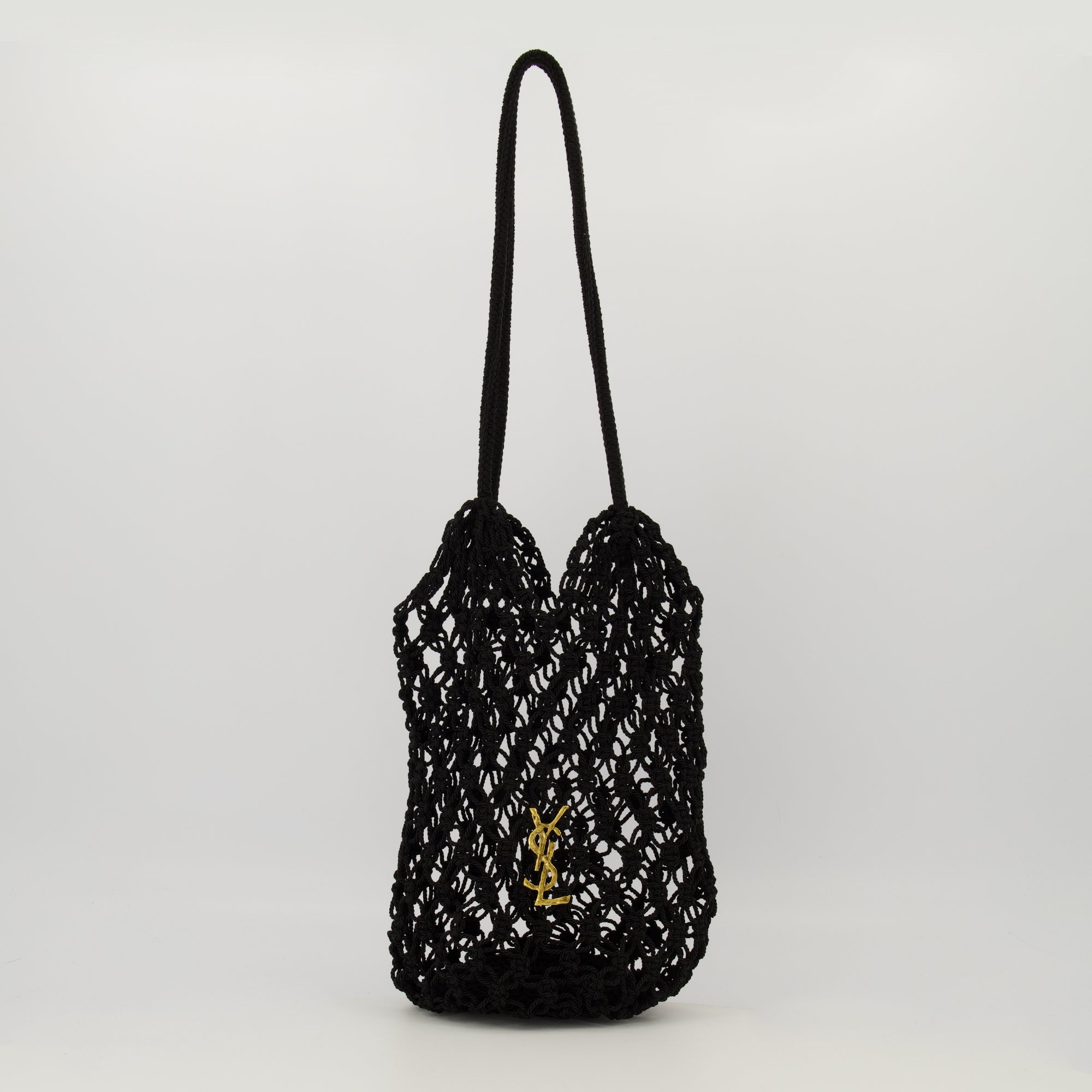 Saint Laurent tote, black crochet bag, luxury handbag, Autumn-Winter 2025, raffia effect tote