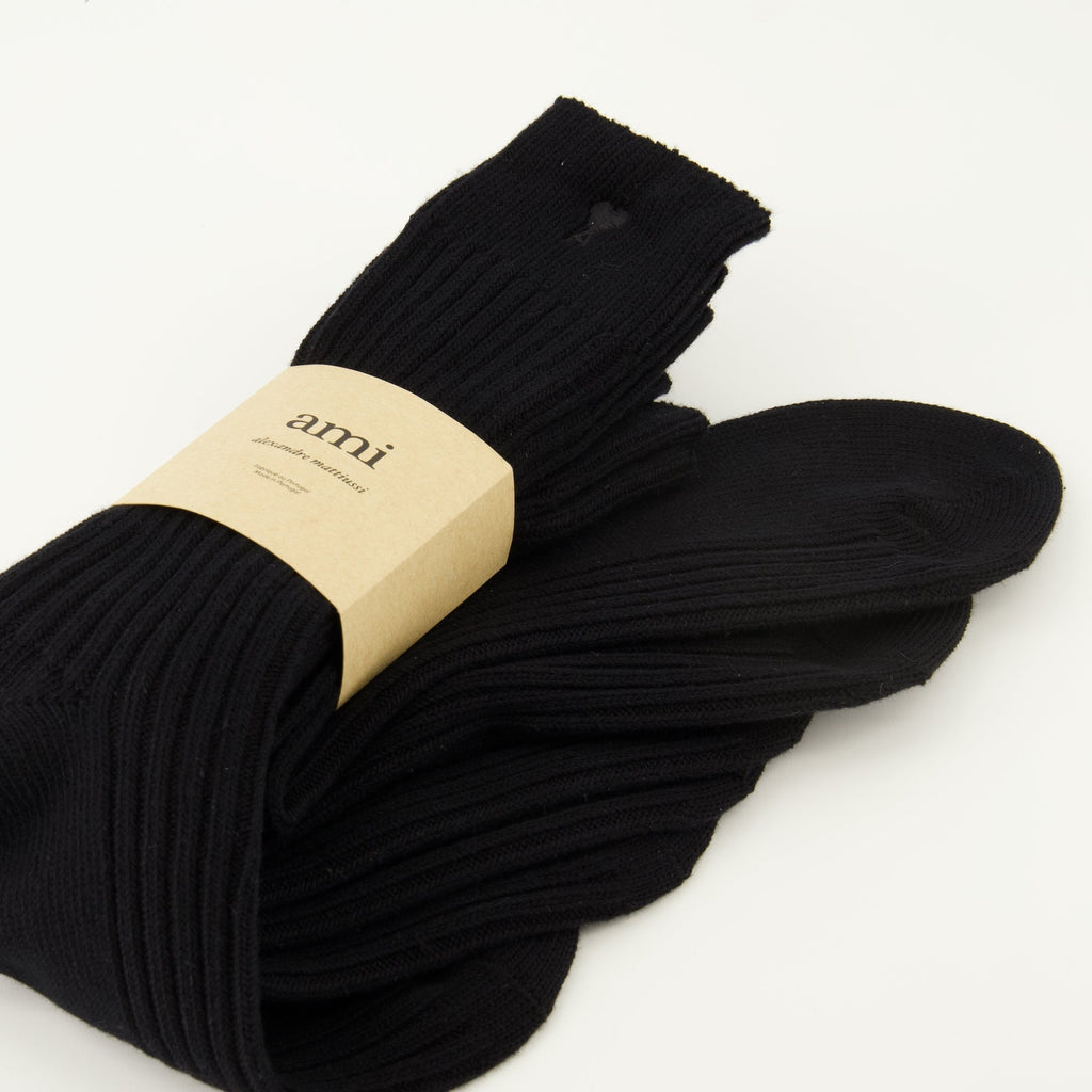 AMI Paris socks, Ami de Coeur black socks, cotton socks, ribbed edge socks, unisex socks