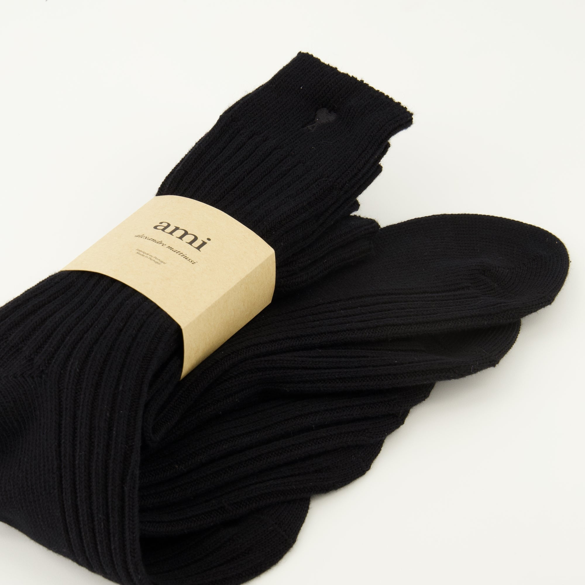 AMI Paris socks, Ami de Coeur black socks, cotton socks, ribbed edge socks, unisex socks