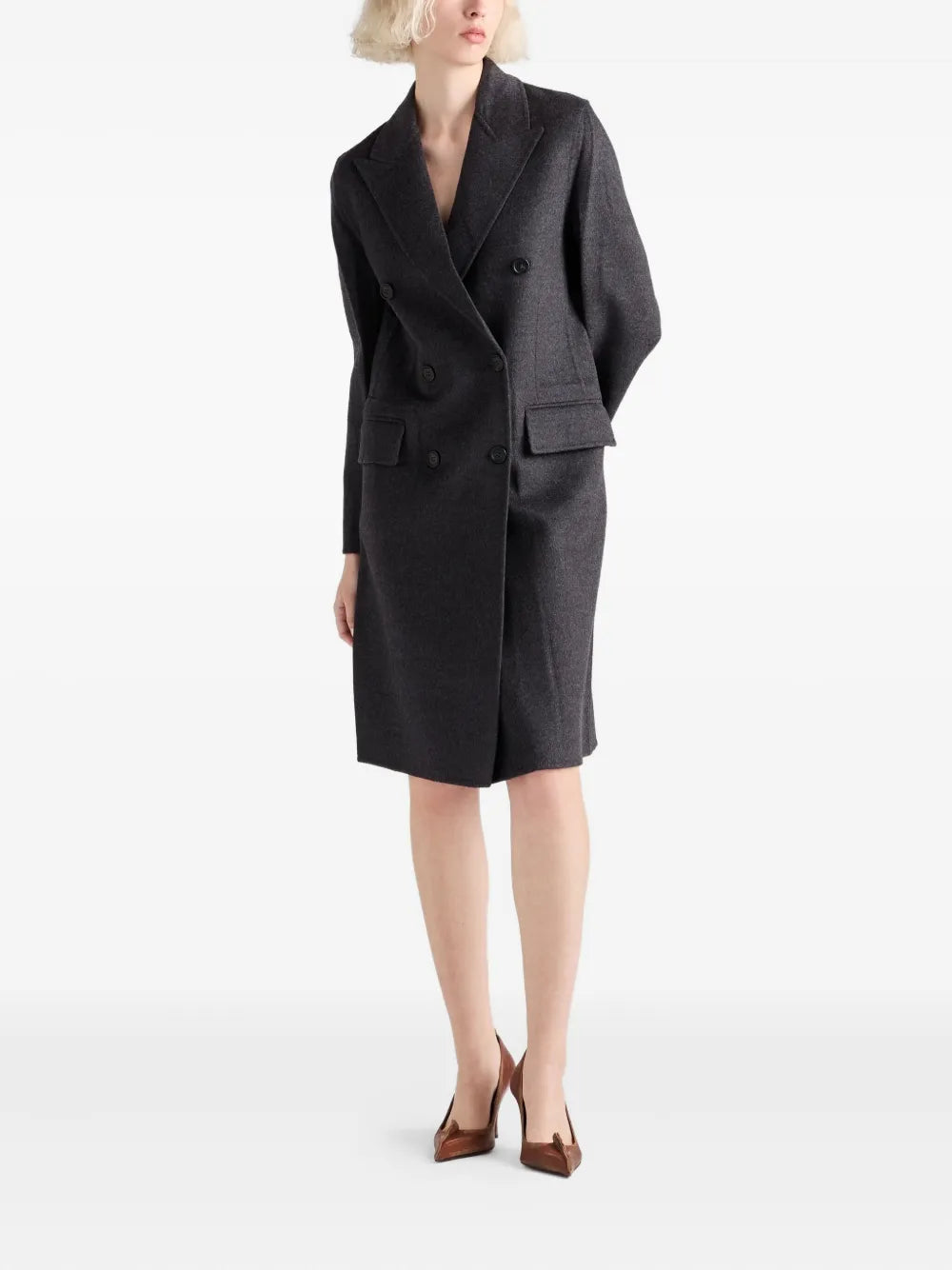 【極美品】PRADA プラダ ウールダブルジャケット グレー 46R 19AW SALE｜PRADA プラダ / カシミヤウール トライアングルロゴジャケット