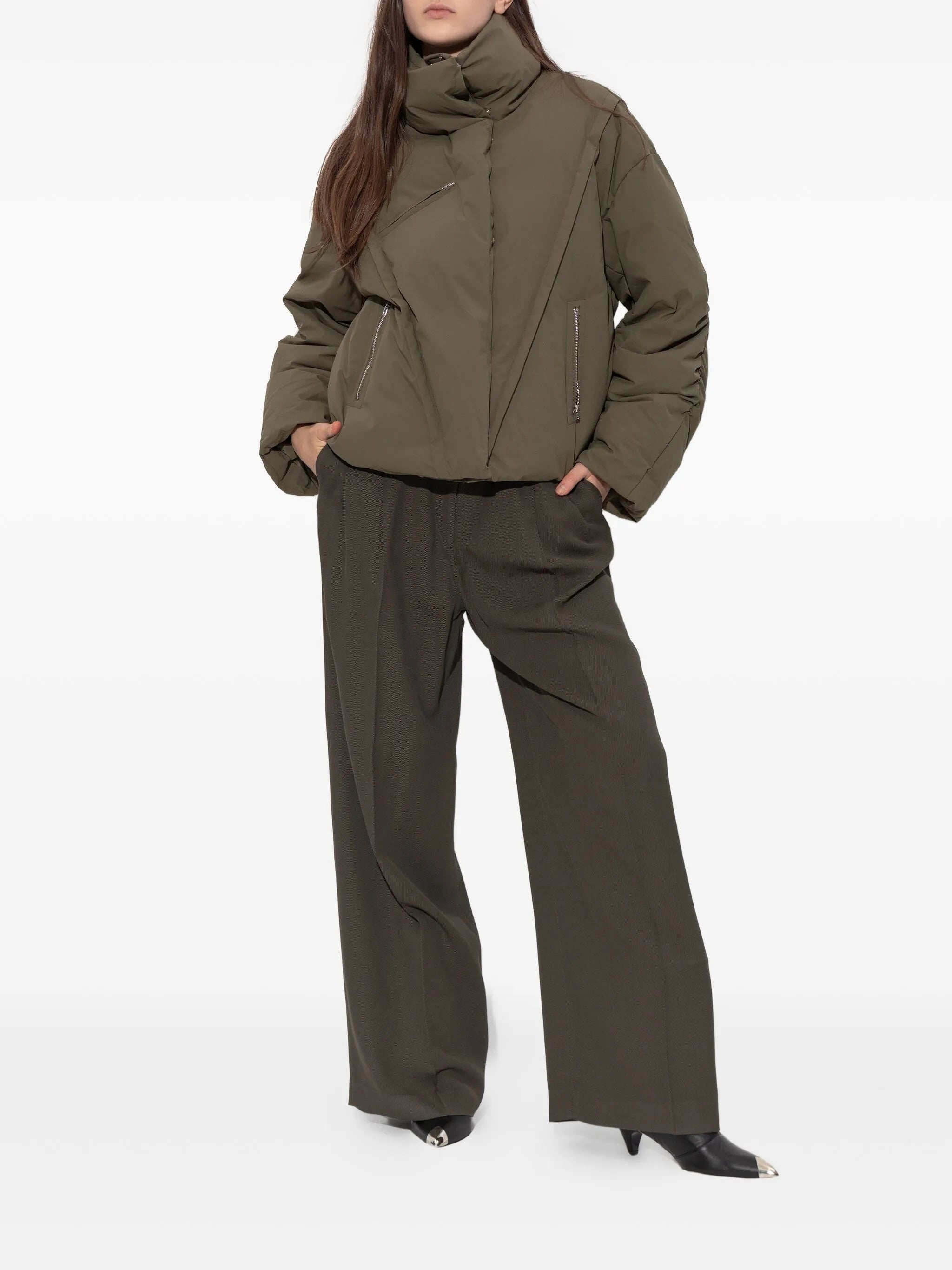 Image of Wide Khaki Pants by Iro for Women - Season Autumn-Winter 2025 - Model view 1