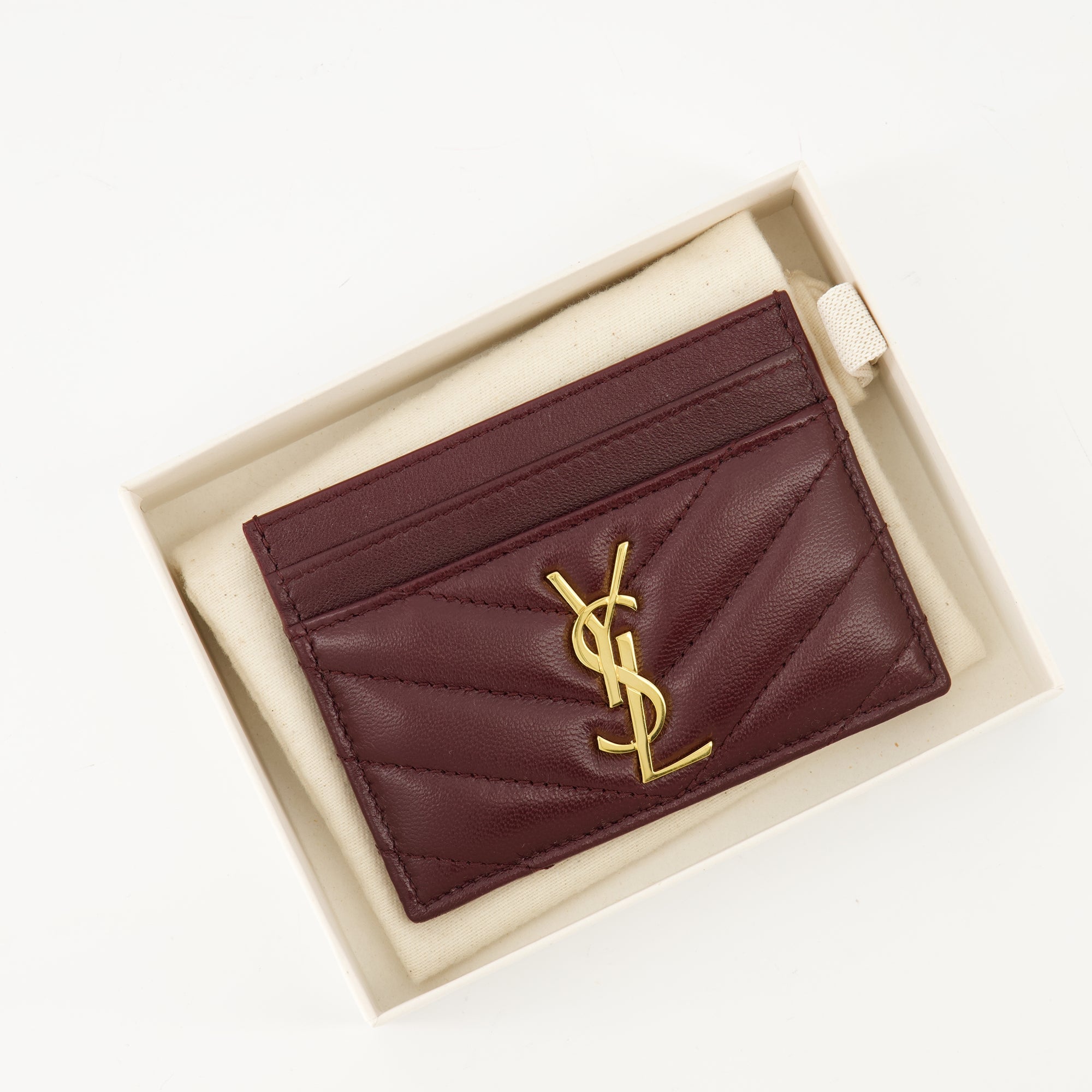 Saint Laurent card holder, Bordeaux leather accessory, Luxury card holder, Lambskin card holder, Designer card holder