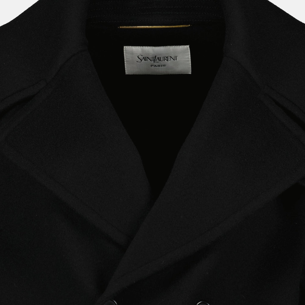 black wool coat, Saint Laurent, oversized coat, double-breasted coat, Autumn-Winter collection