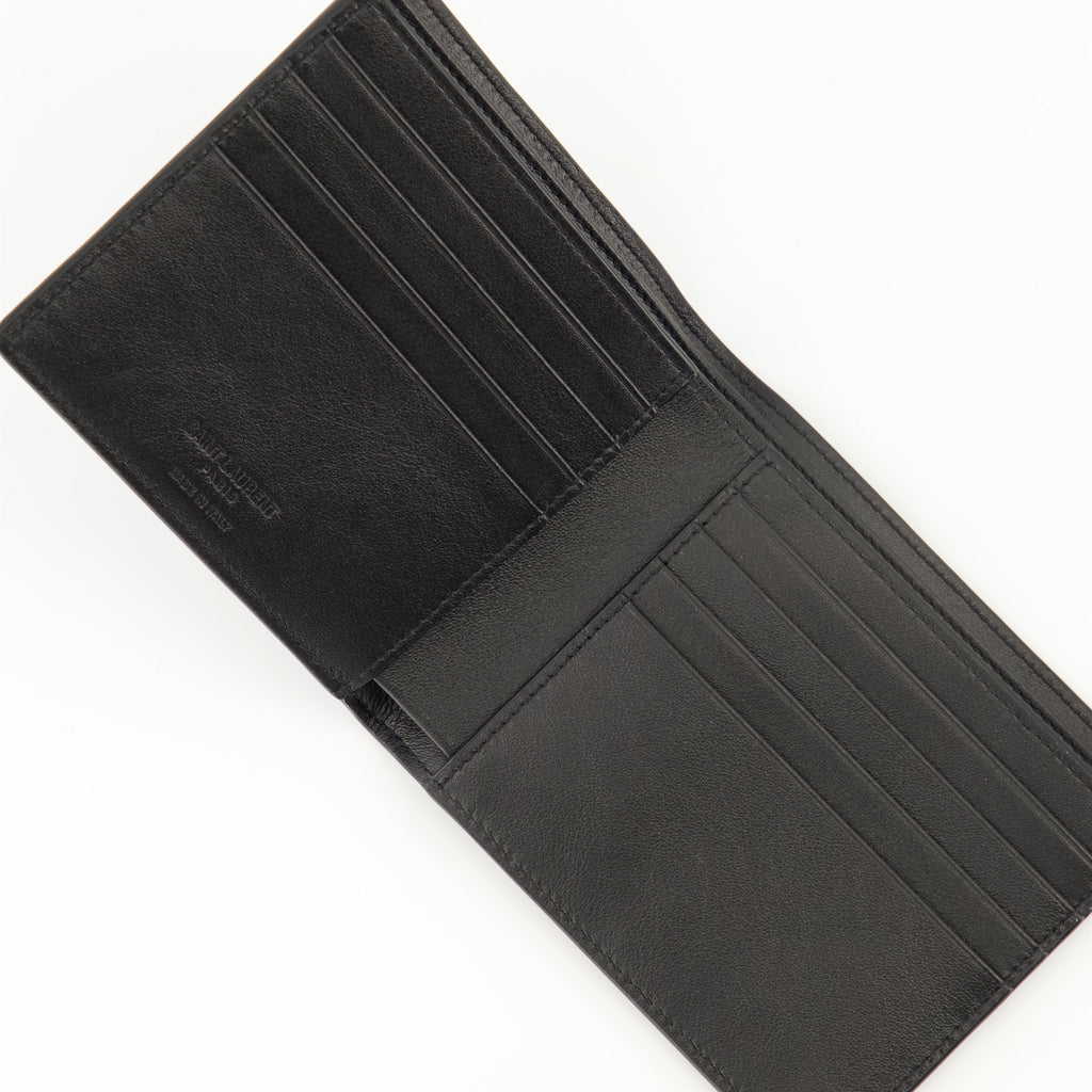 upcycled leather wallet, coated leather wallet, Saint Laurent accessory, modern wallet, men's fashion wallet