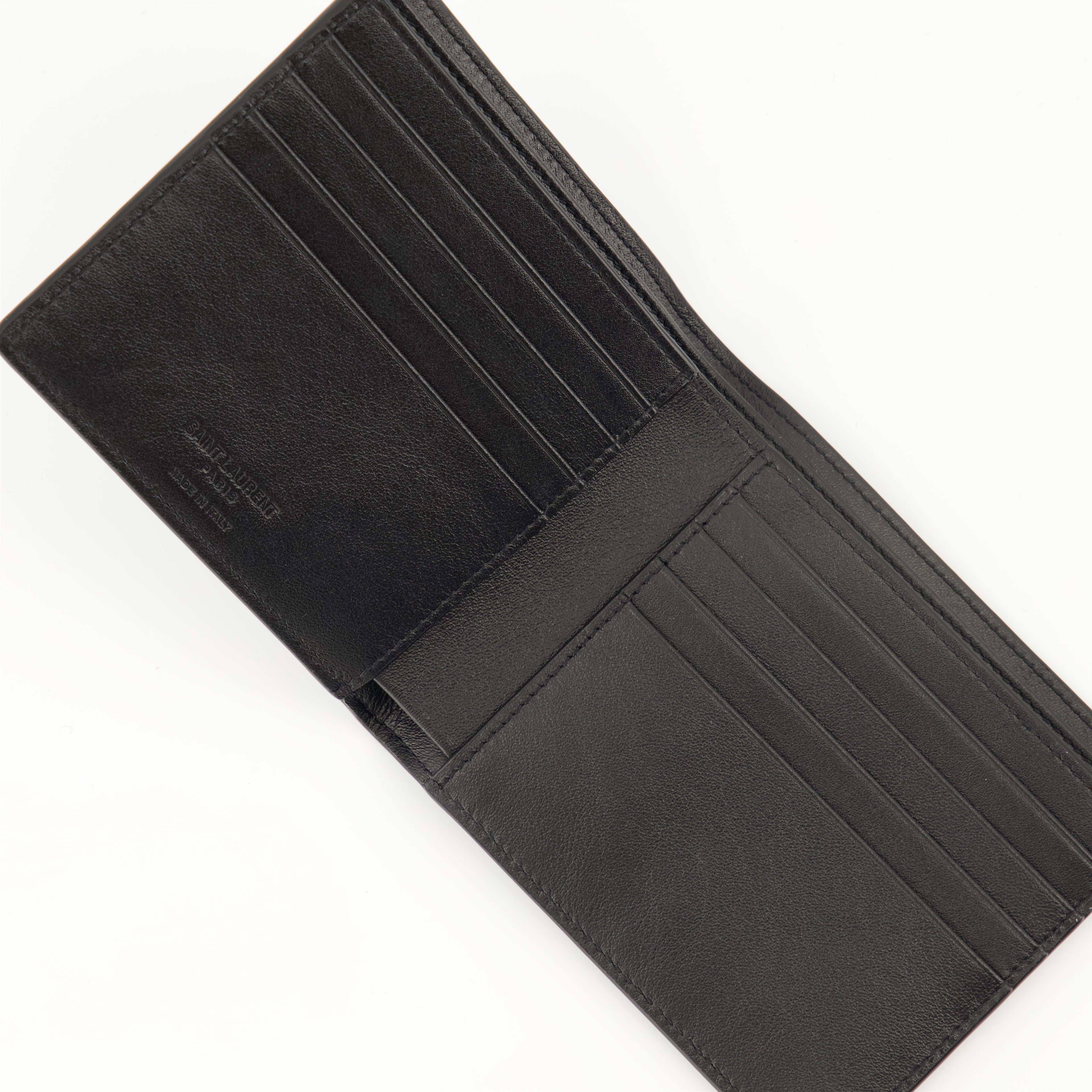 upcycled leather wallet, coated leather wallet, Saint Laurent accessory, modern wallet, men's fashion wallet