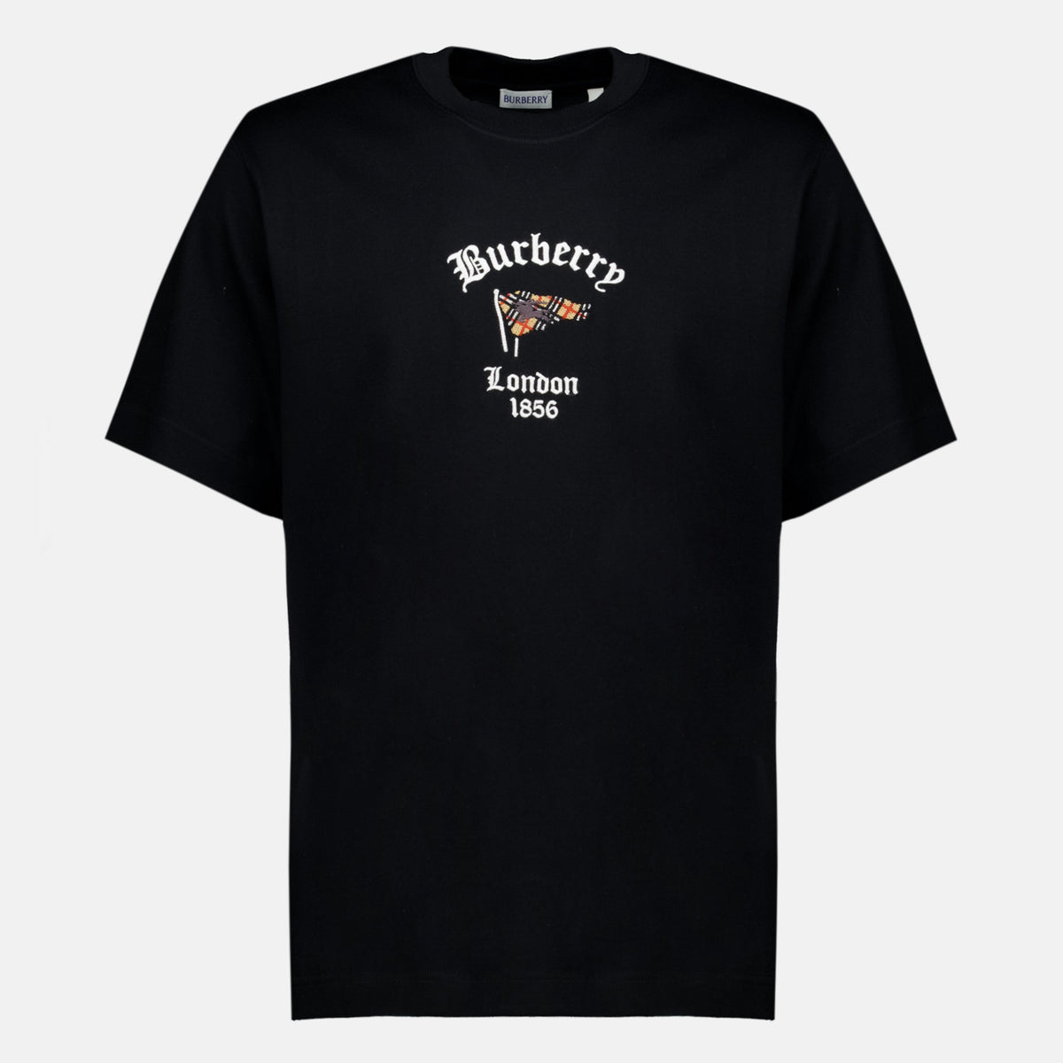 Camiseta de algodón negra con bandera Check