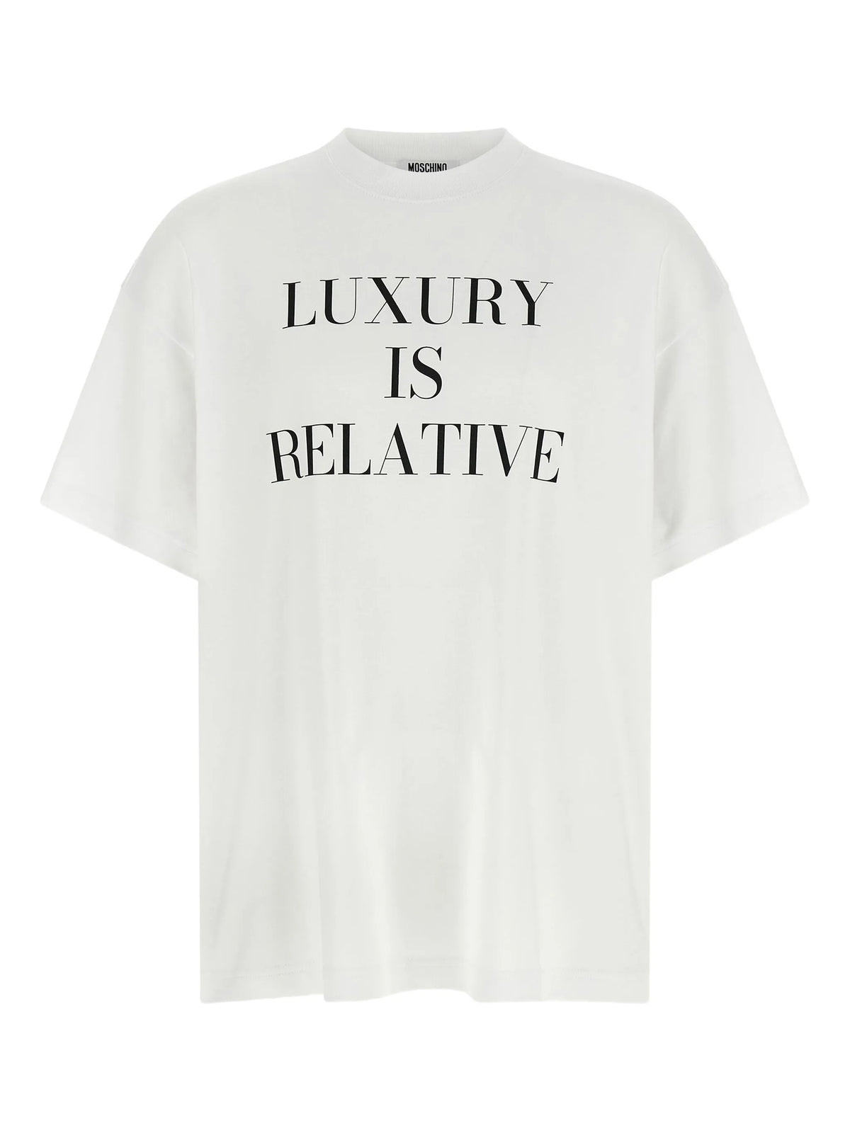 Image of White Oversized T-Shirt by Moschino for Women - Season Autumn-Winter 2025 - Model View 1