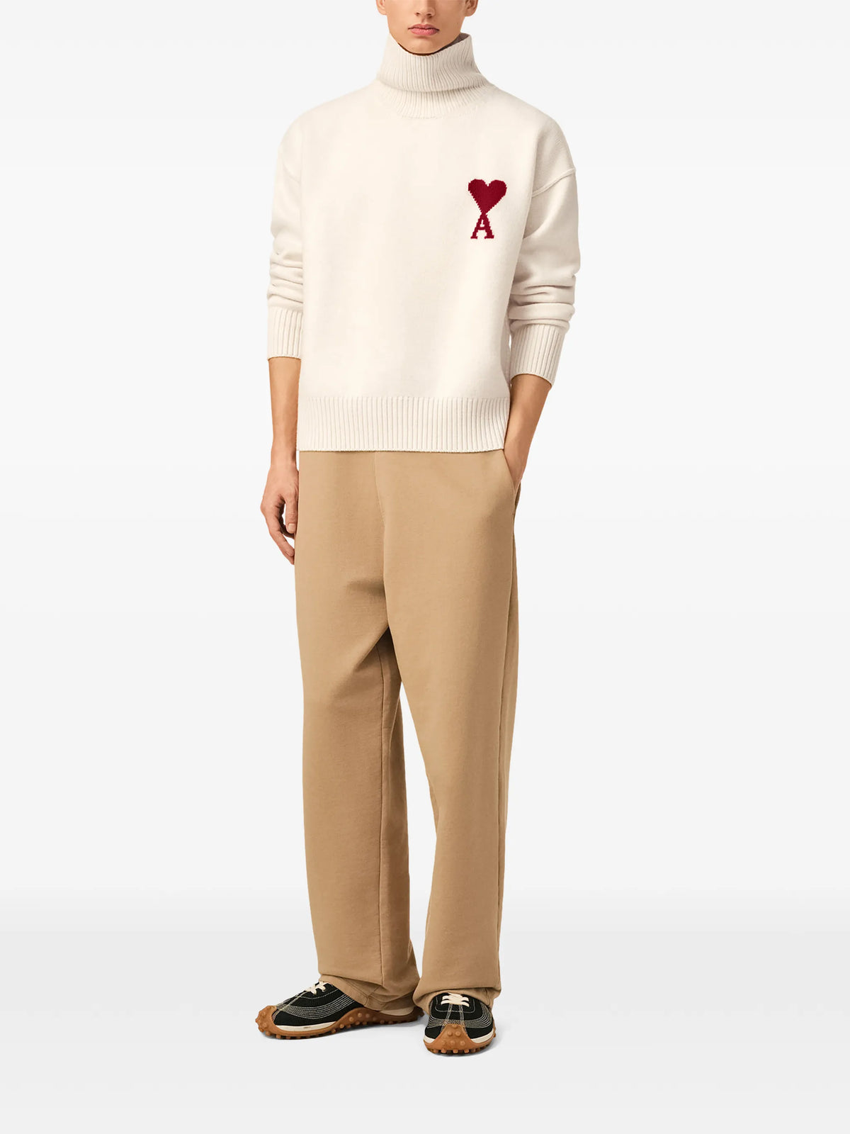 Image of De Coeur White Turtleneck Sweater by Ami PARIS for Unisex - Season Autumn-Winter 2026 - Model View 2