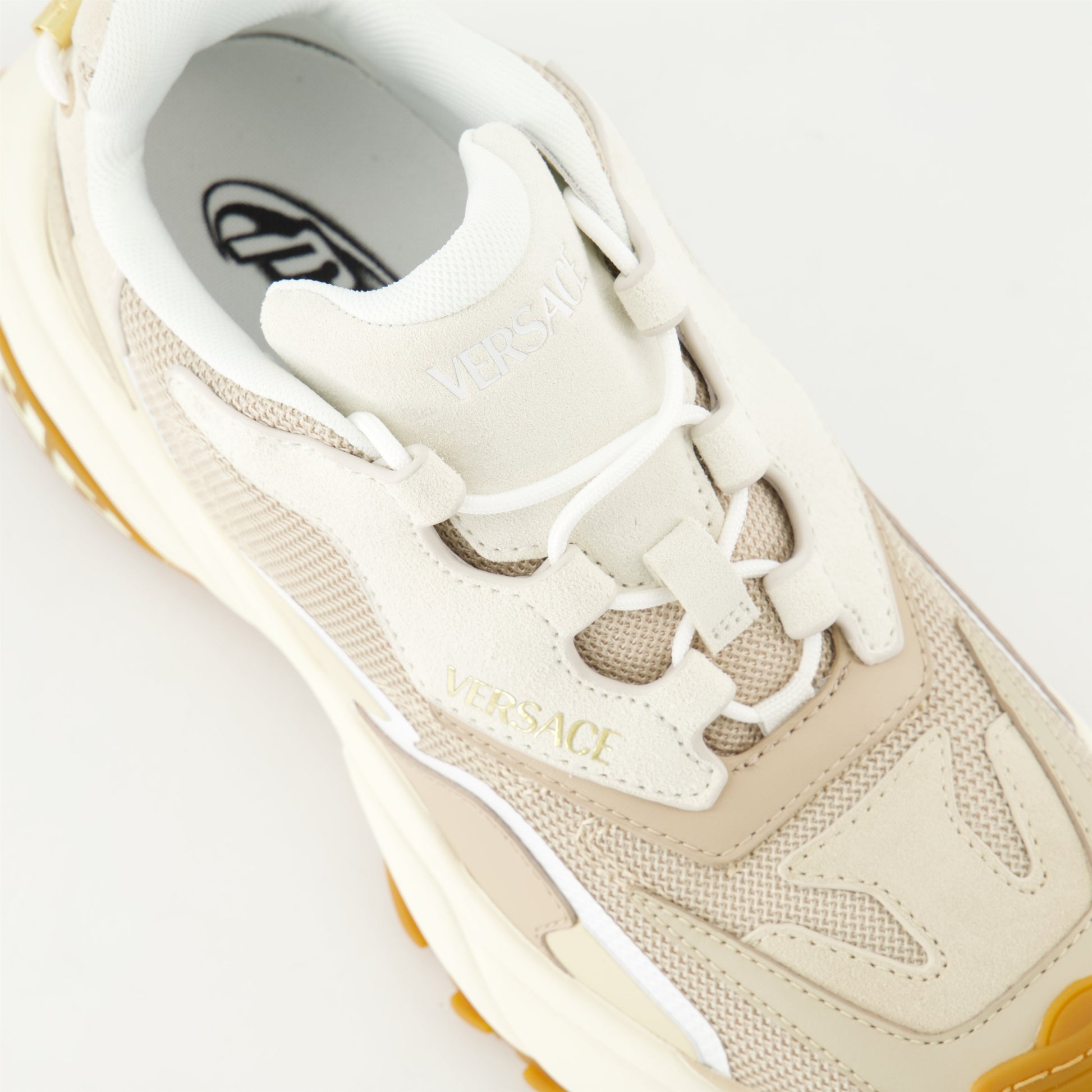 Mercury Sneakers, Versace Footwear, Beige Sneakers, Spring-Summer Collection, Leather and Fabric Shoes