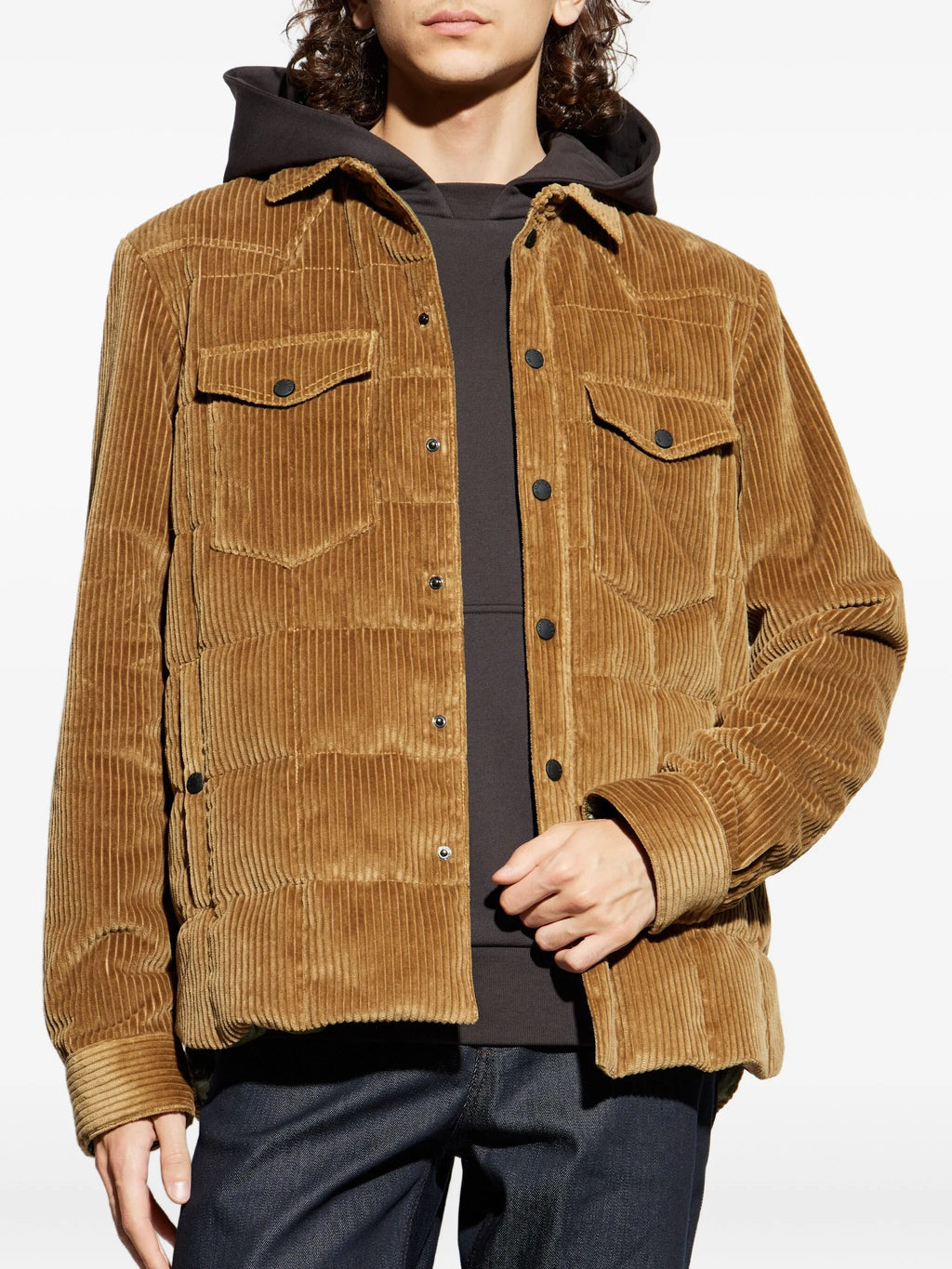 Image of Gelt Brown Down Shirt by Moncler Grenoble for Men - Season Autumn-Winter 2025 - Model View 2