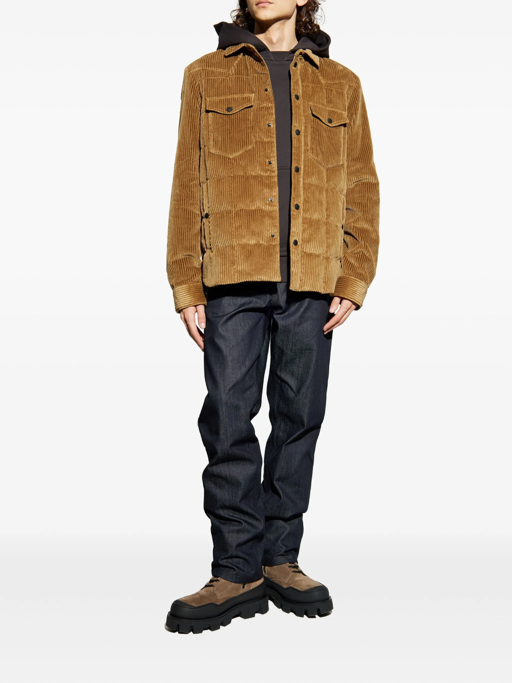Image of Gelt Brown Down Shirt by Moncler Grenoble for Men - Season Autumn-Winter 2025 - Model View 1