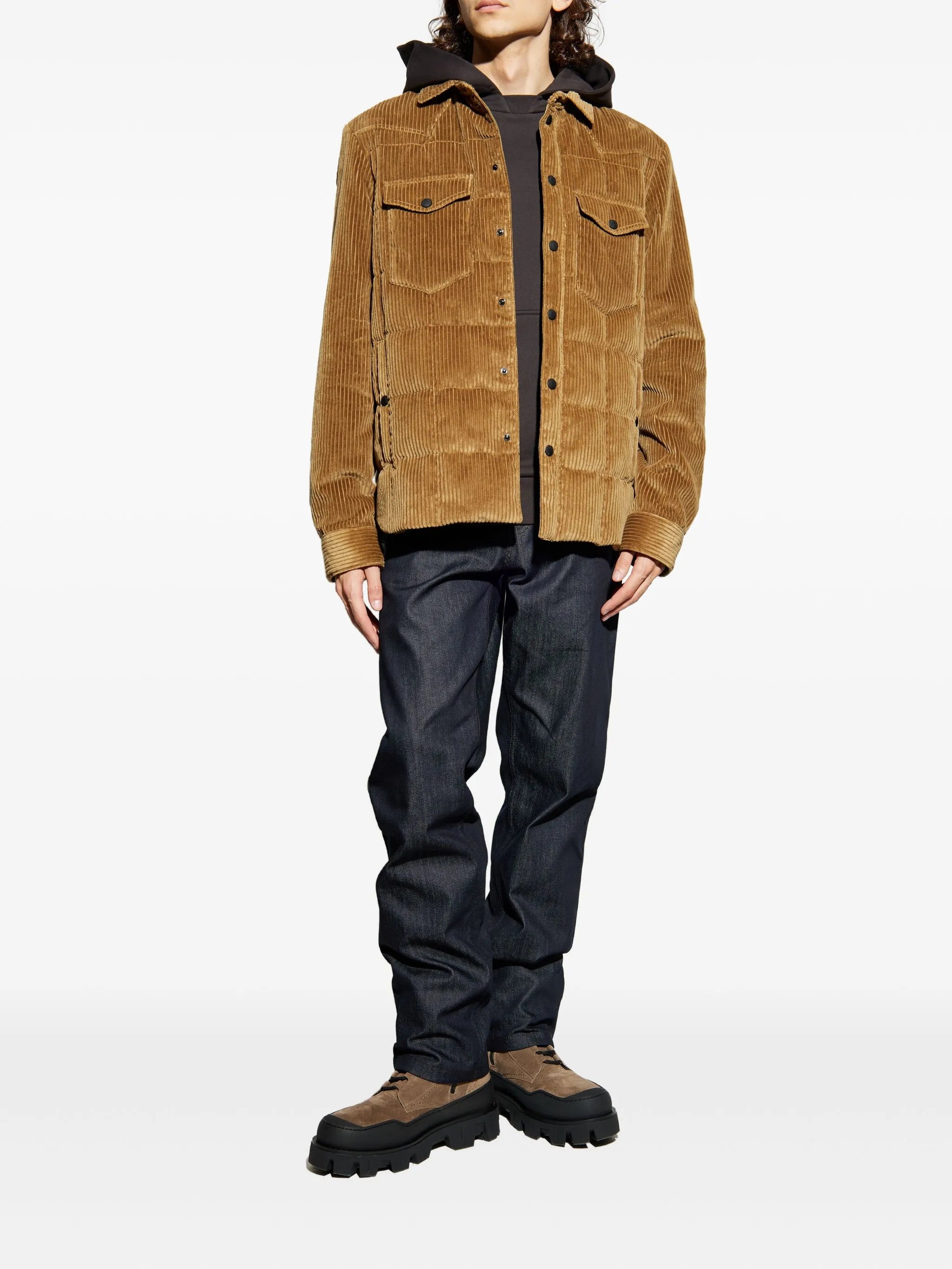 Image of Gelt Brown Down Shirt by Moncler Grenoble for Men - Season Autumn-Winter 2025 - Model View 1