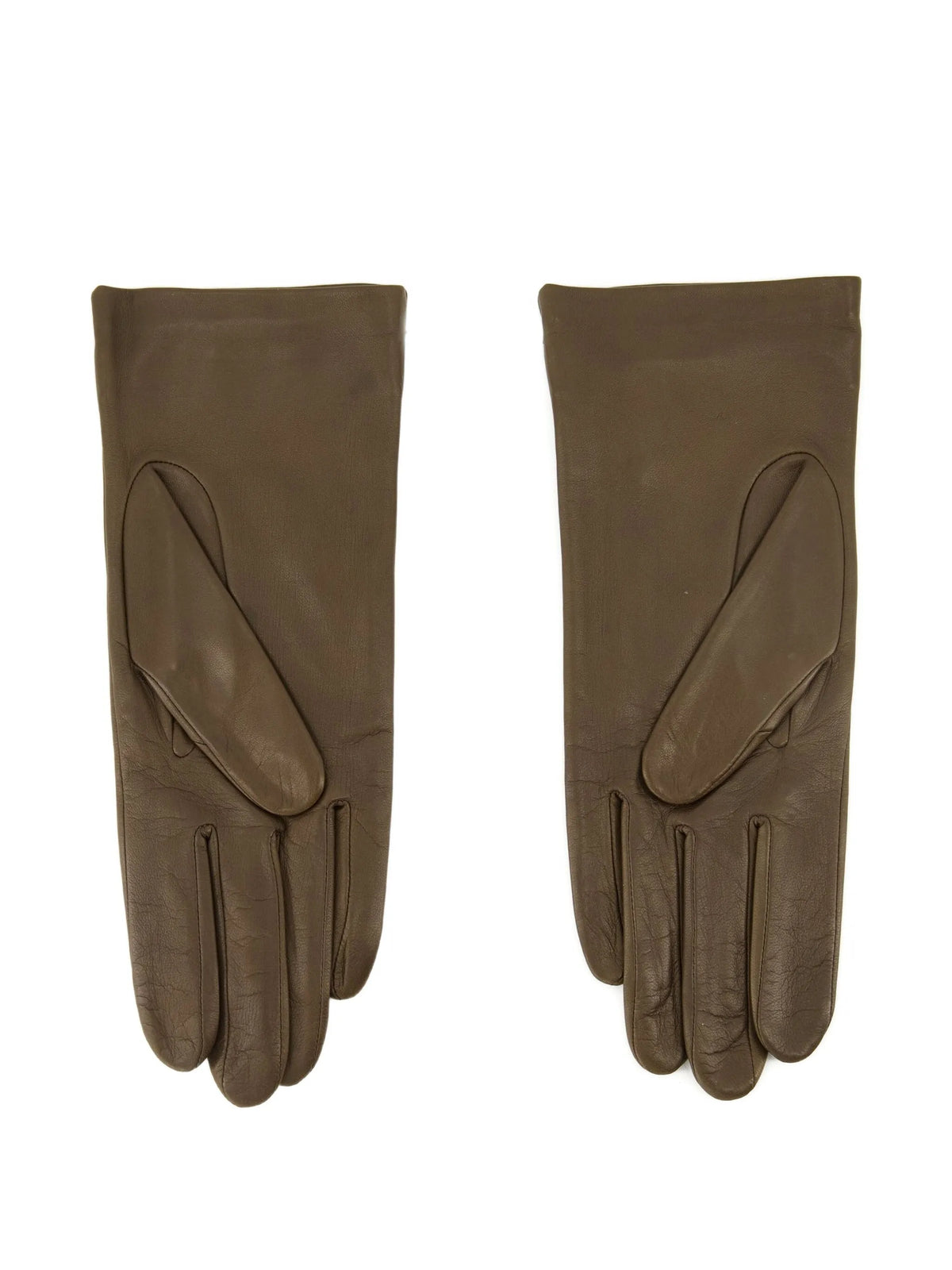 Image of Brown Leather Gloves by Ami PARIS for Women - Season Autumn-Winter 2025 - Model View 2