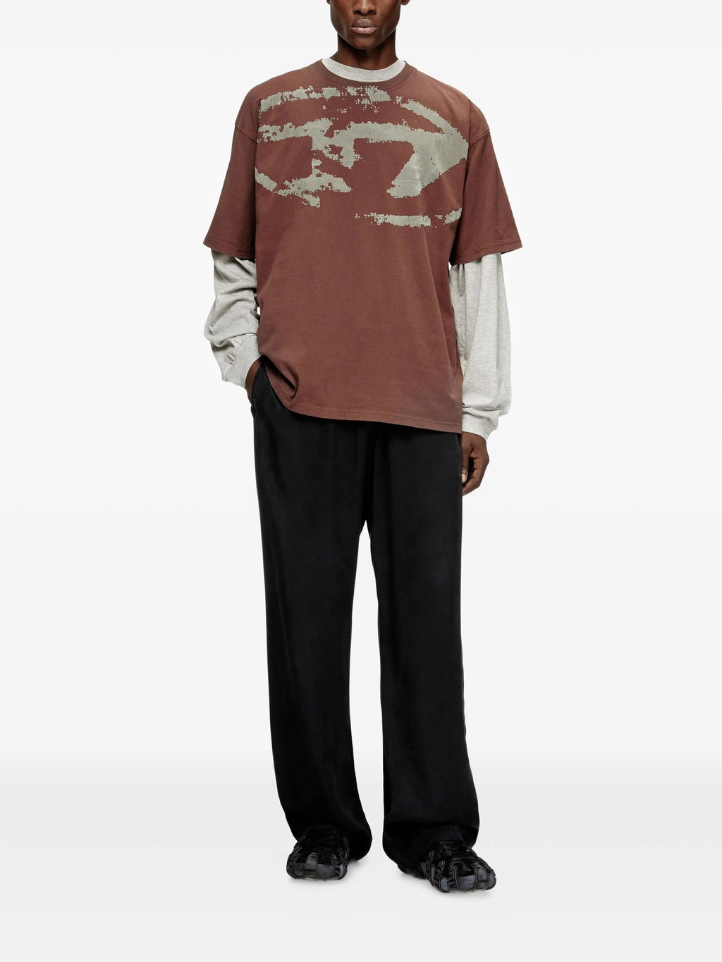 Image of T-Shirt T-Boxt-N14 Brown by Diesel for Men - Season Spring-Summer 2026 - Model view 1