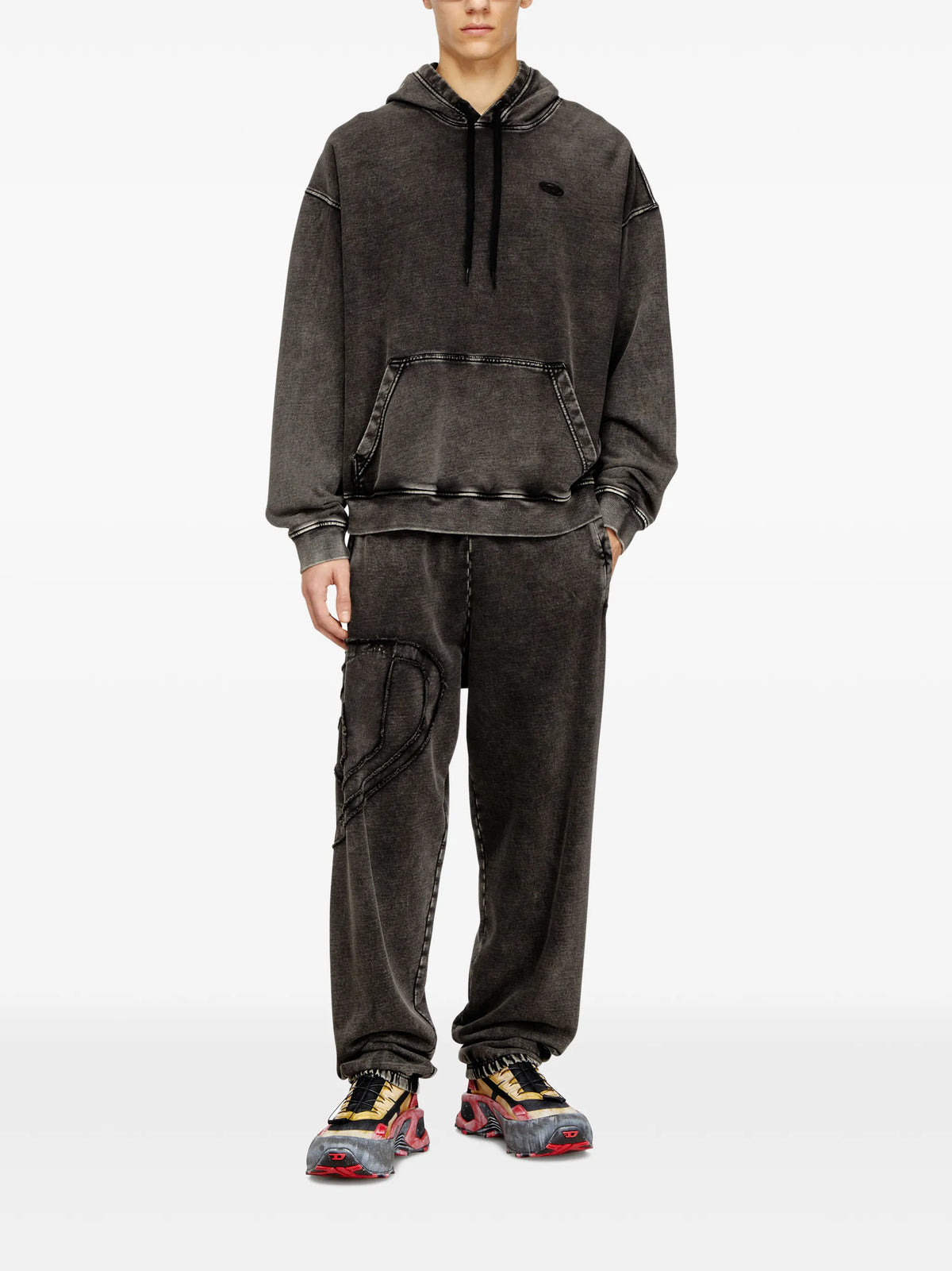 Image of Sweat à Capuche Effet Denim Gris by Diesel for Men - Season Spring-Summer 2026 - Model View 2