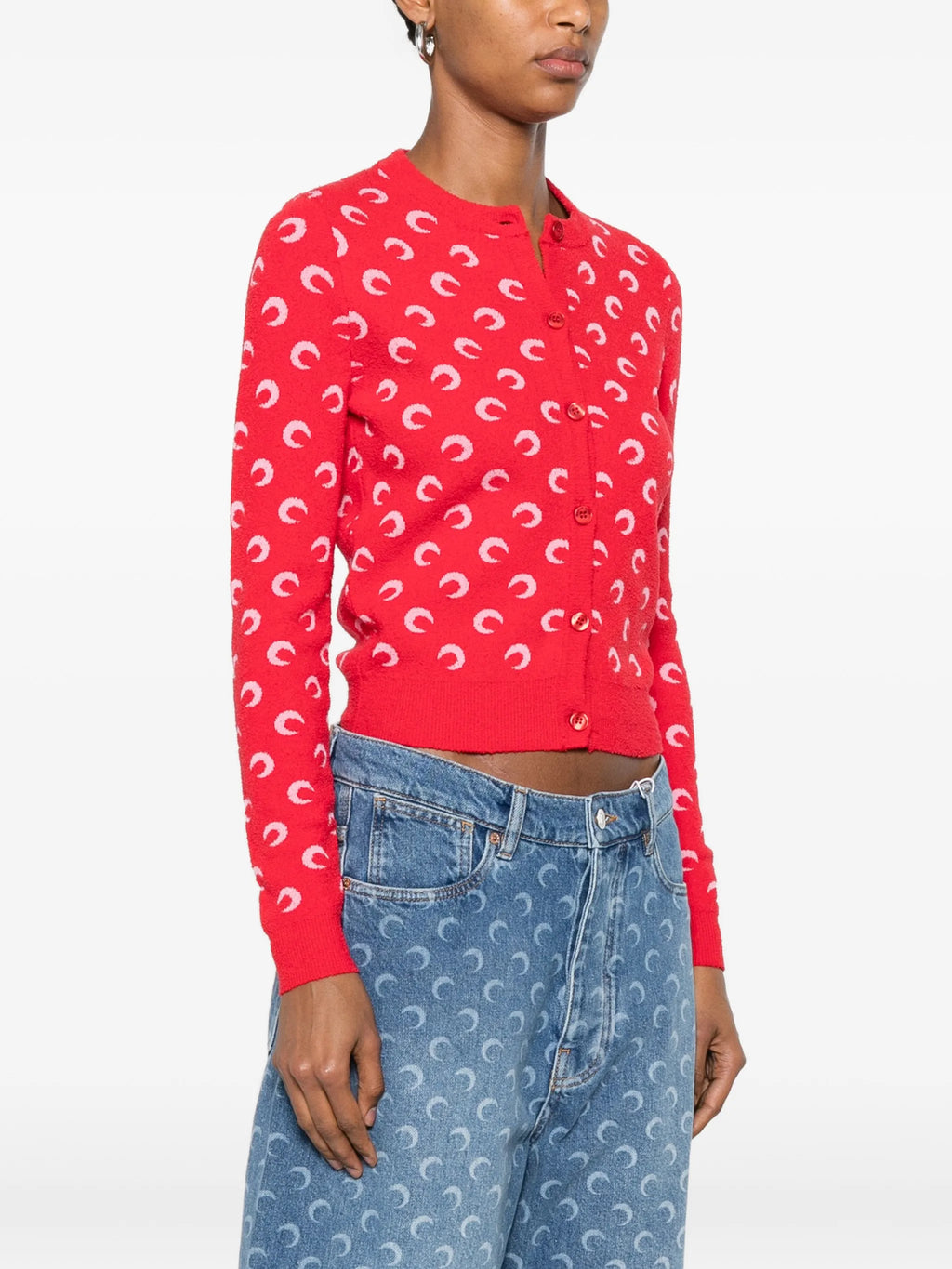 Image of Cardigan Bouclette Moon Rouge by Marine Serre for Women - Season Spring-Summer 2026 - Model View 2