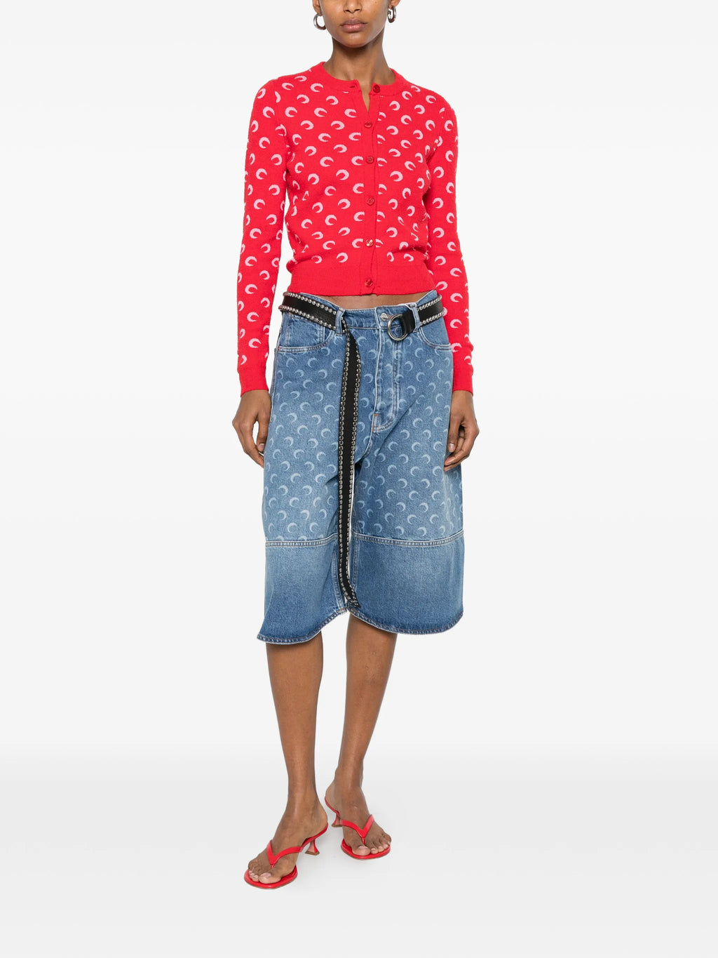 Image of Cardigan Bouclette Moon Rouge by Marine Serre for Women - Season Spring-Summer 2026 - Model View 1