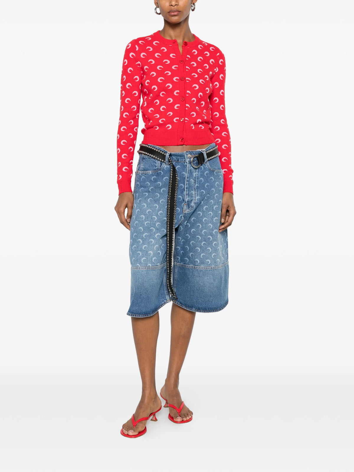Image of Cardigan Bouclette Moon Rouge by Marine Serre for Women - Season Spring-Summer 2026 - Model View 1