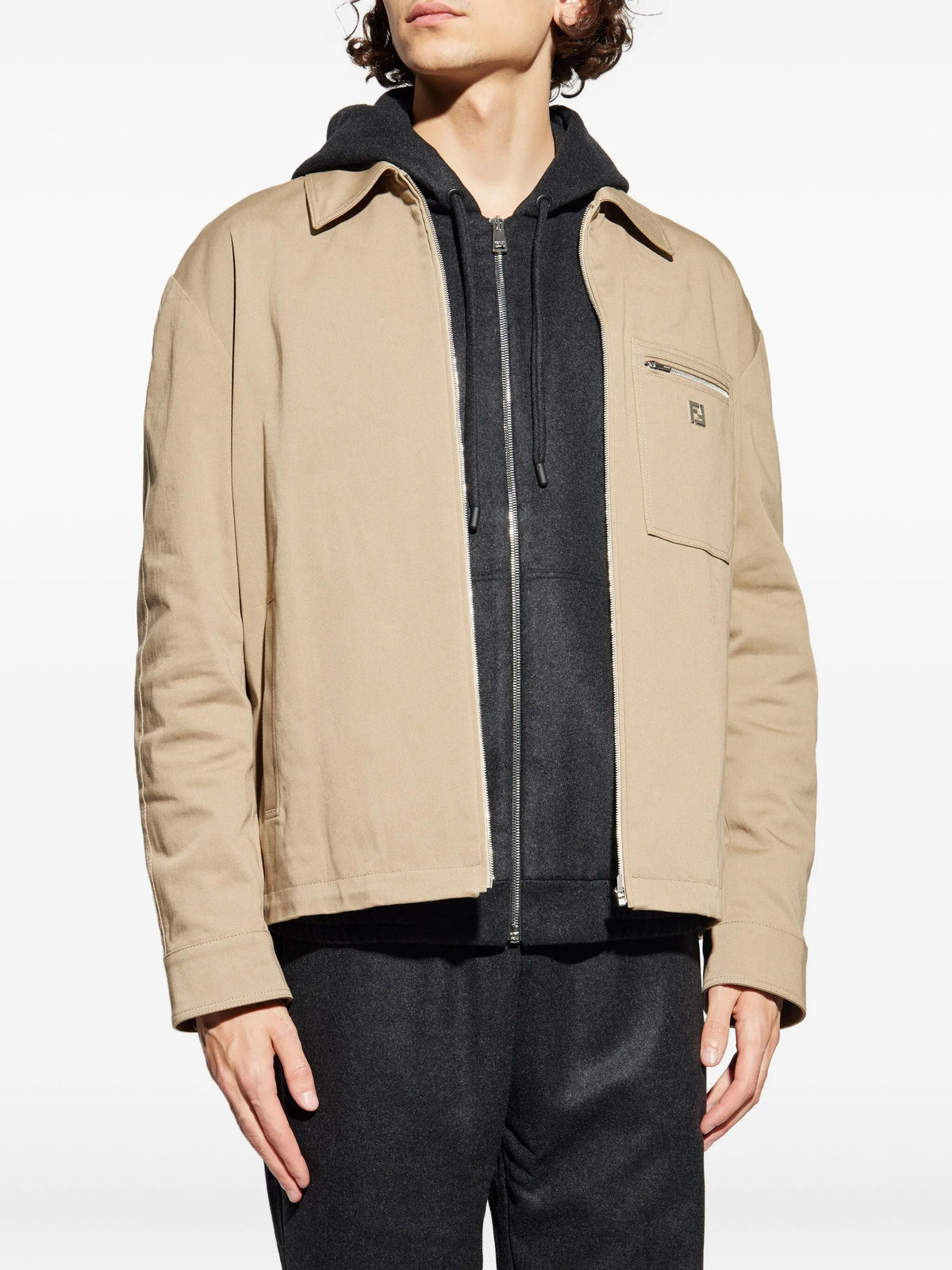 Image of Beige Cotton Jacket by Fendi for Men - Season Autumn-Winter 2025 - Model View 2