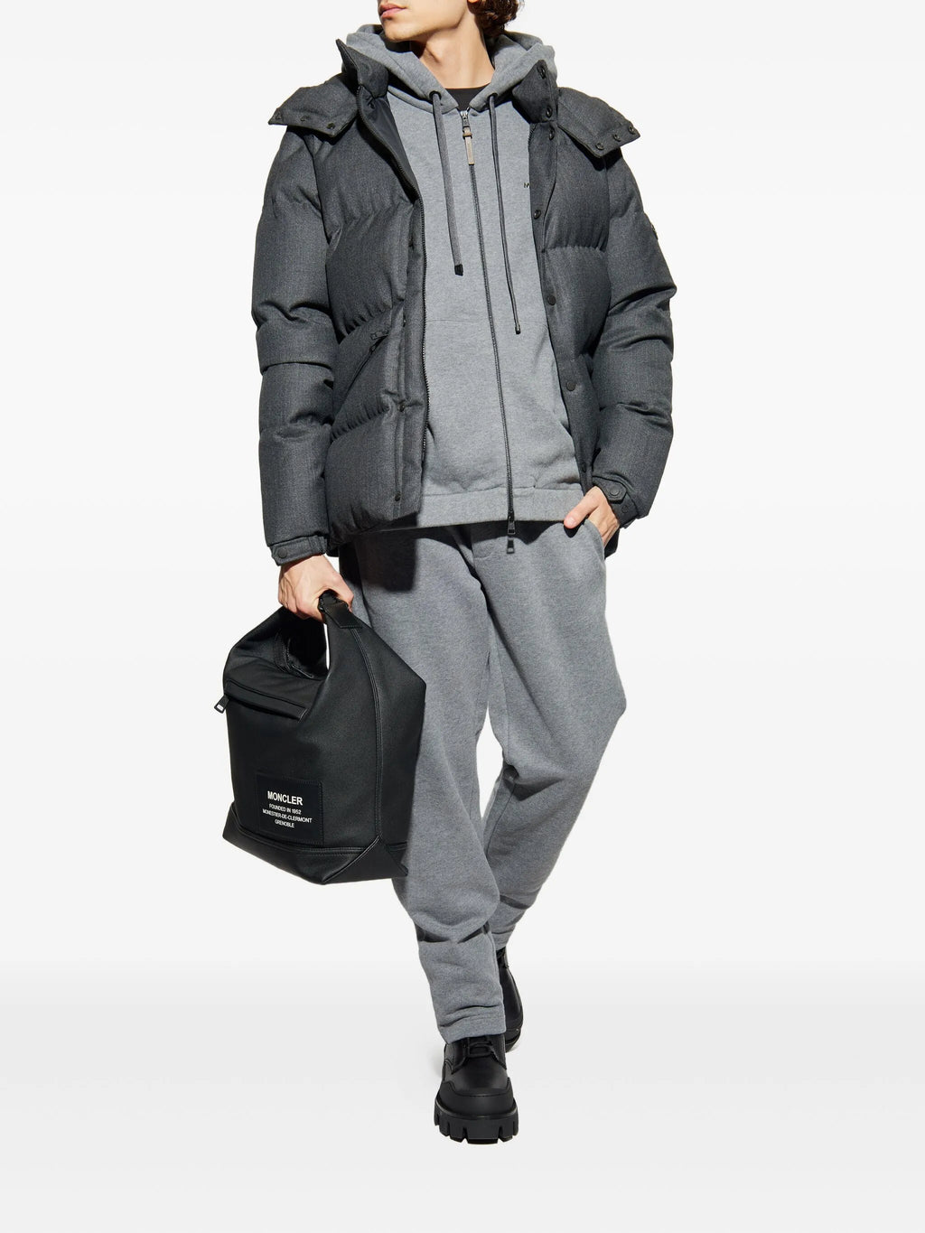 Image of Gray Zip Sweater by Moncler for Men - Season Autumn-Winter 2025 - Model view 1