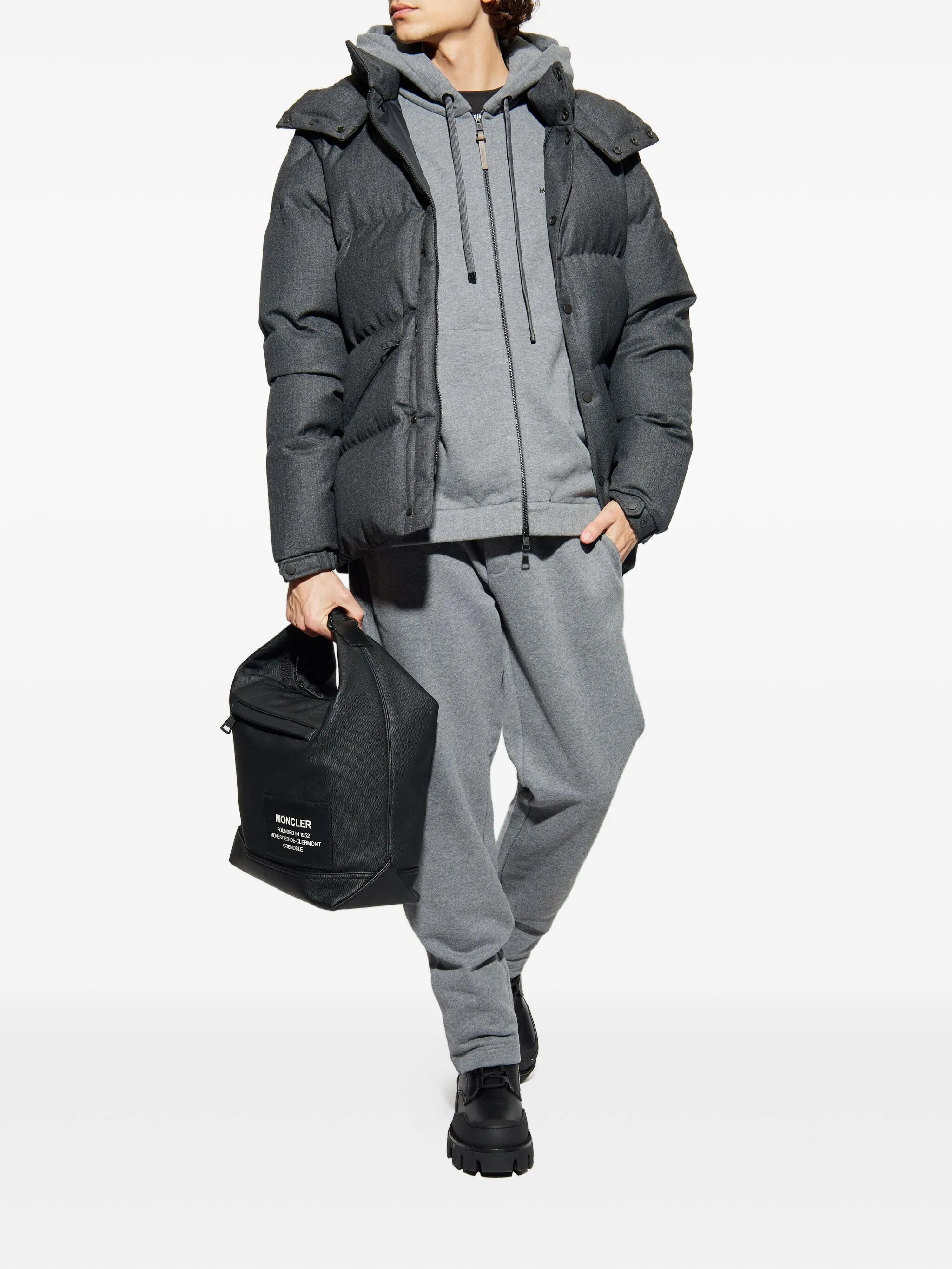 Image of Gray Zip Sweater by Moncler for Men - Season Autumn-Winter 2025 - Model View 1