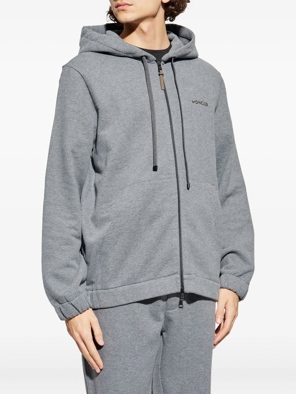Image of Gray Zip Sweater by Moncler for Men - Season Autumn-Winter 2025 - Model view 2