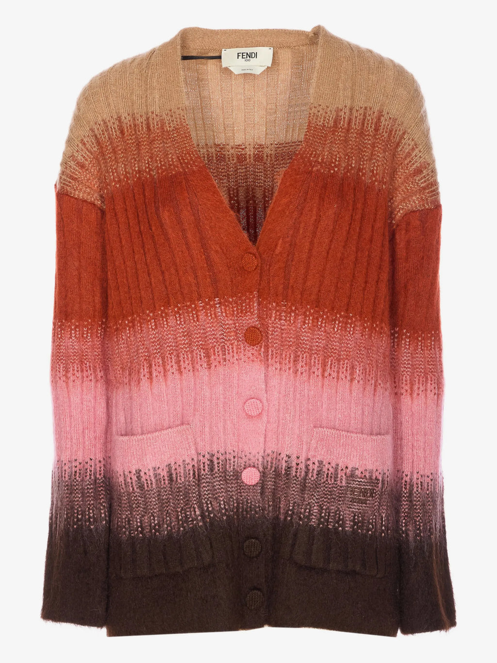 Image of Multicolored Mohair and Wool Cardigan by Fendi for Women - Season Autumn-Winter 2025 - Model View 1