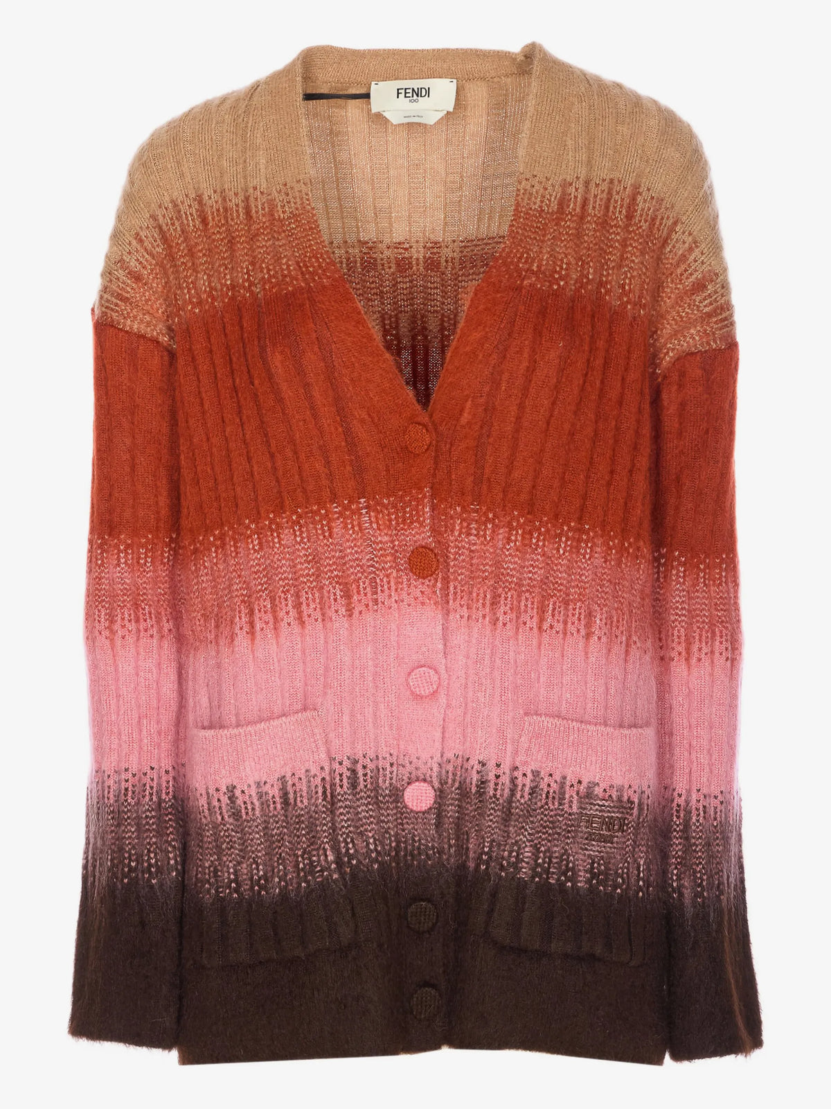 Image of Multicolored Mohair and Wool Cardigan by Fendi for Women - Season Autumn-Winter 2025 - Model View 1