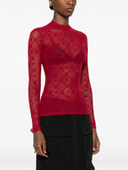 Image of Red Mesh Monogram Top by Marine Serre for Women - Season Autumn-Winter 2025 - Model view 2