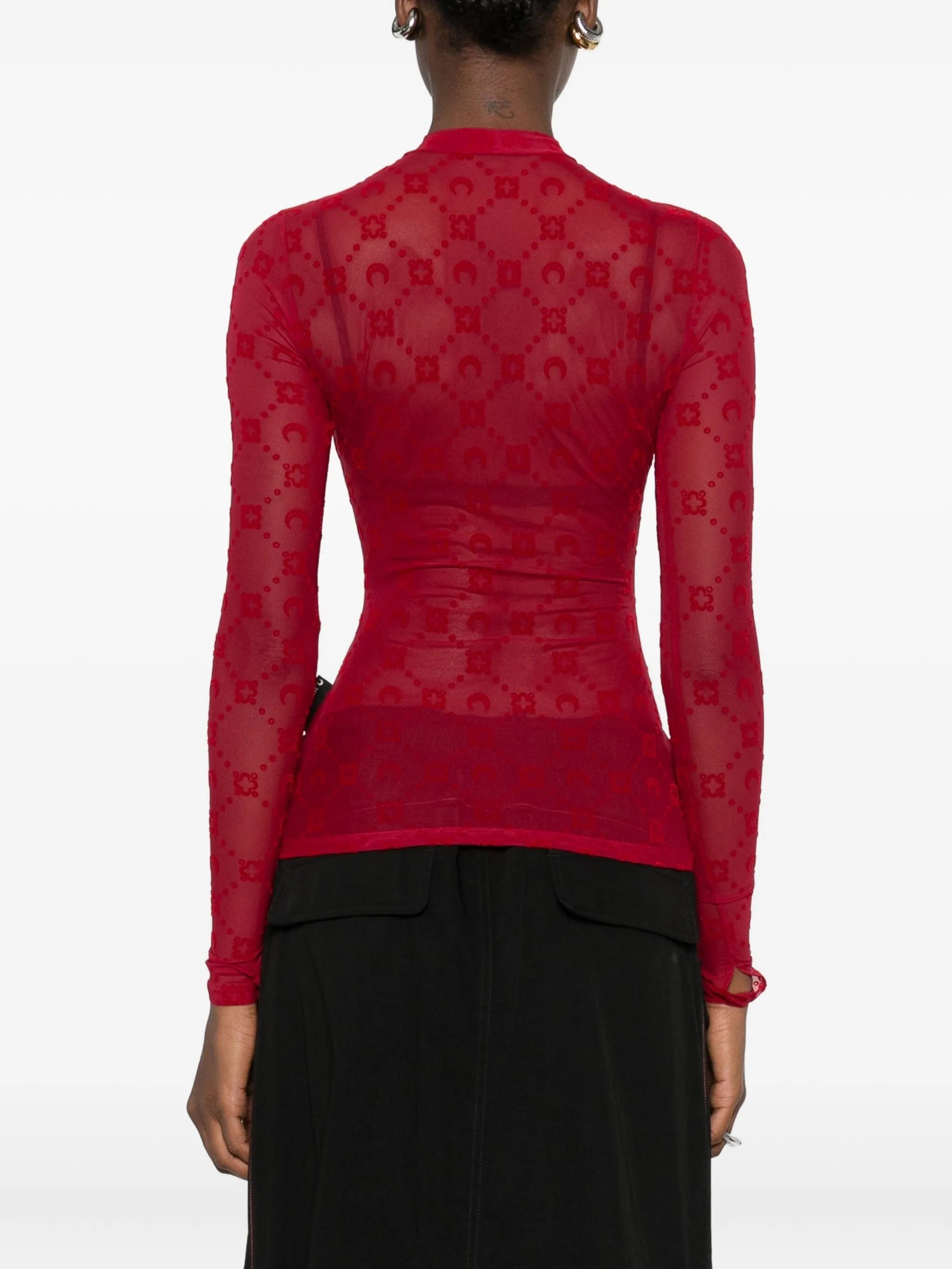 Image of Red Mesh Monogram Top by Marine Serre for Women - Season Autumn-Winter 2025 - Model view 3