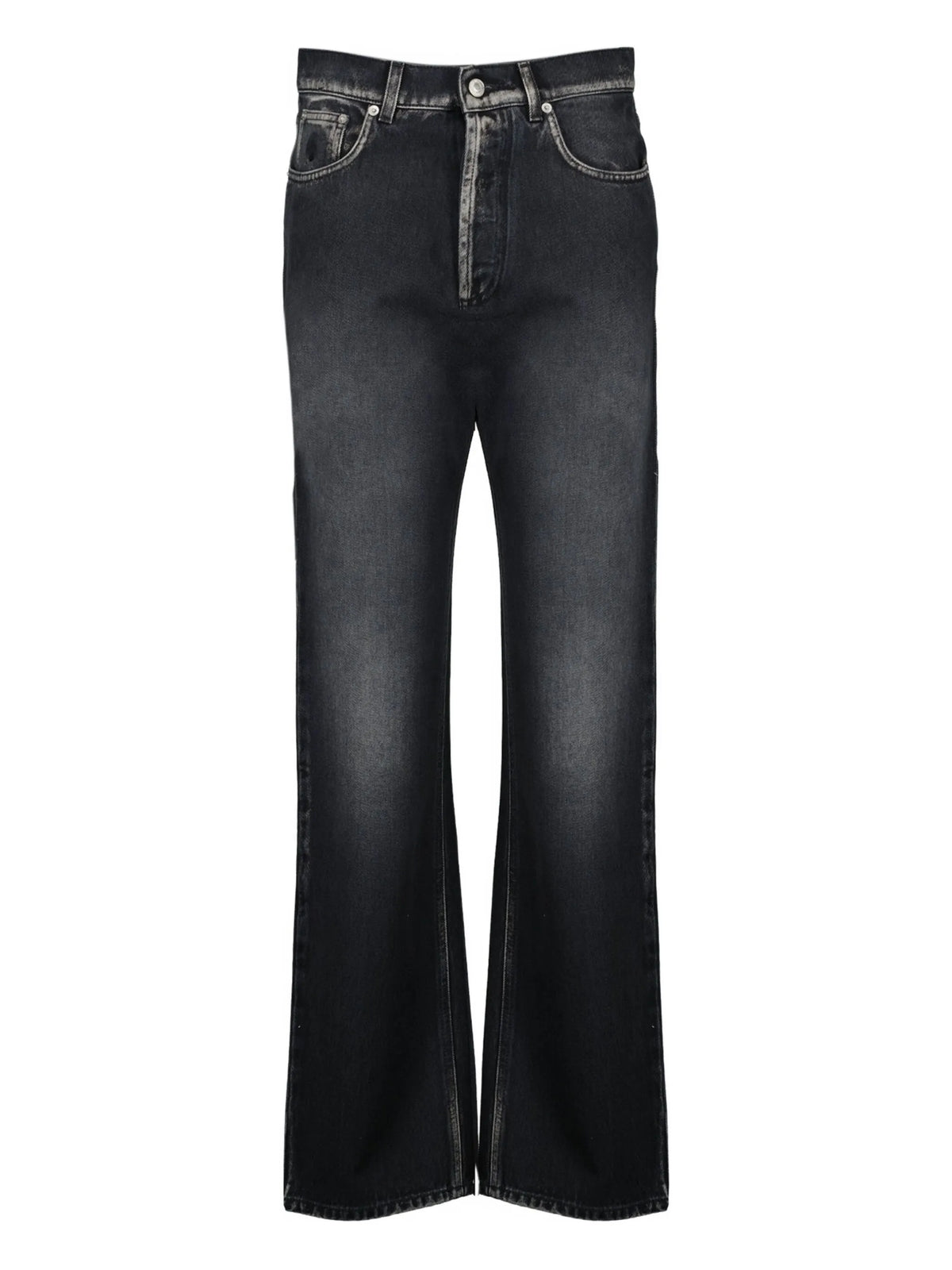 Image of Black Denim Jeans by Moschino for Women - Season Autumn-Winter 2025 - Model View 1