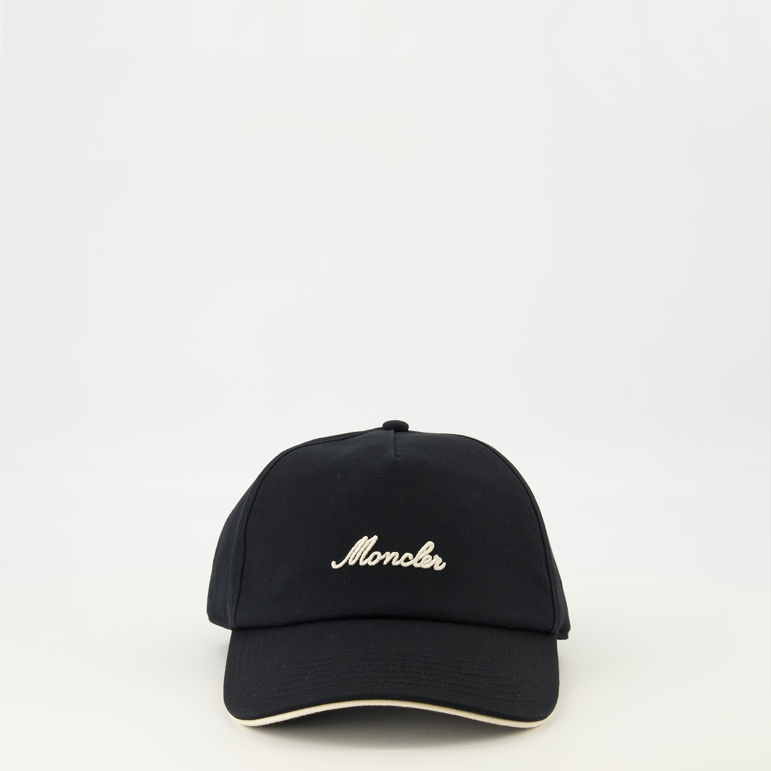 Image of Moncler Black Logo Cap by Moncler for Men - Season Spring-Summer 2026 - Front View