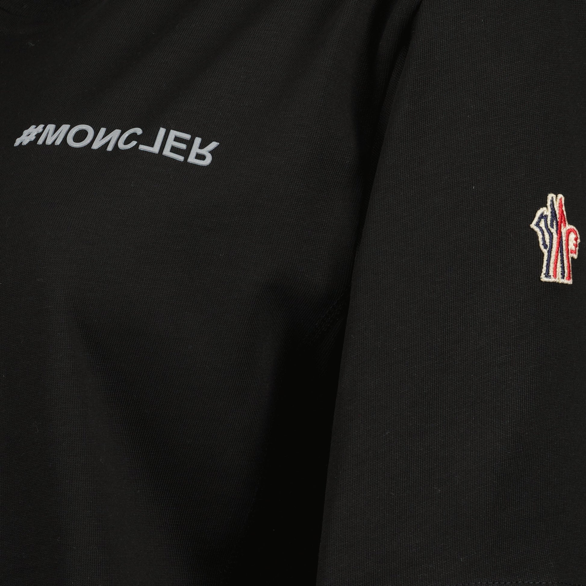 Moncler Grenoble, cotton t-shirt, black logo t-shirt, reflective details, casualwear