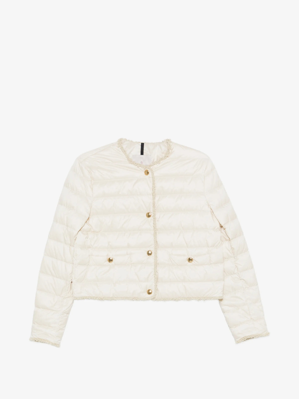 Image of White Floral Short Down Jacket by Moncler for Women - Season Spring-Summer 2026 - Model View 1